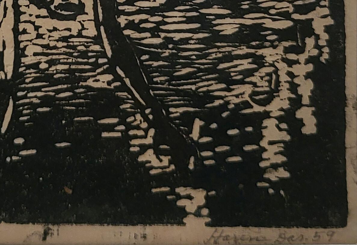 Floating Diyas, Woodcut on Paper, Figurative by Haren Das 