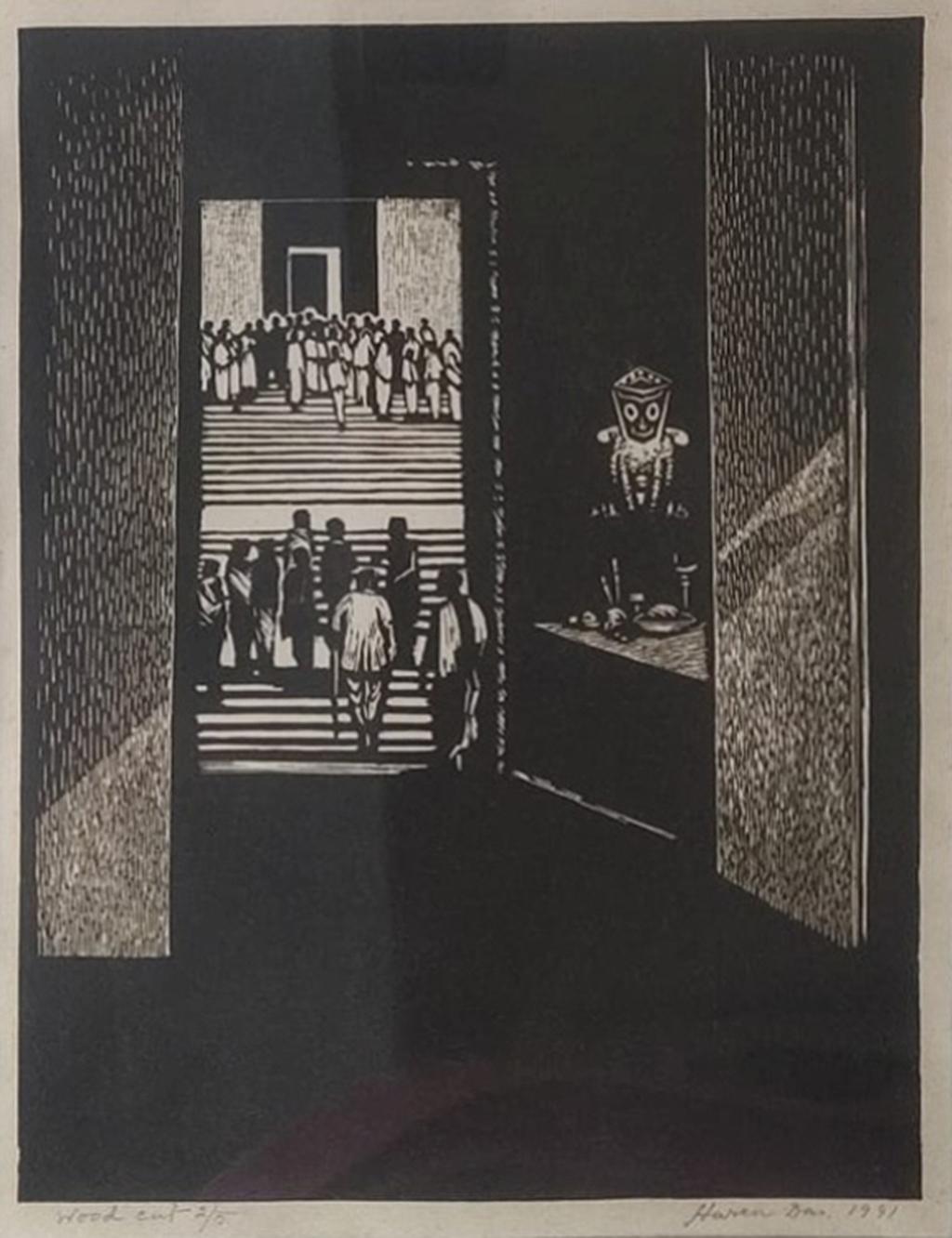 Jagannath Gate, Edition 2/5, Figurative, Woodcut on Paper by Haren Das-In Stock