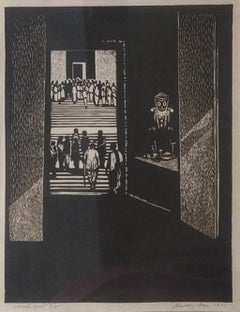 Vintage Jagannath Gate, Edition 2/5, Figurative, Woodcut on Paper by Haren Das-In Stock