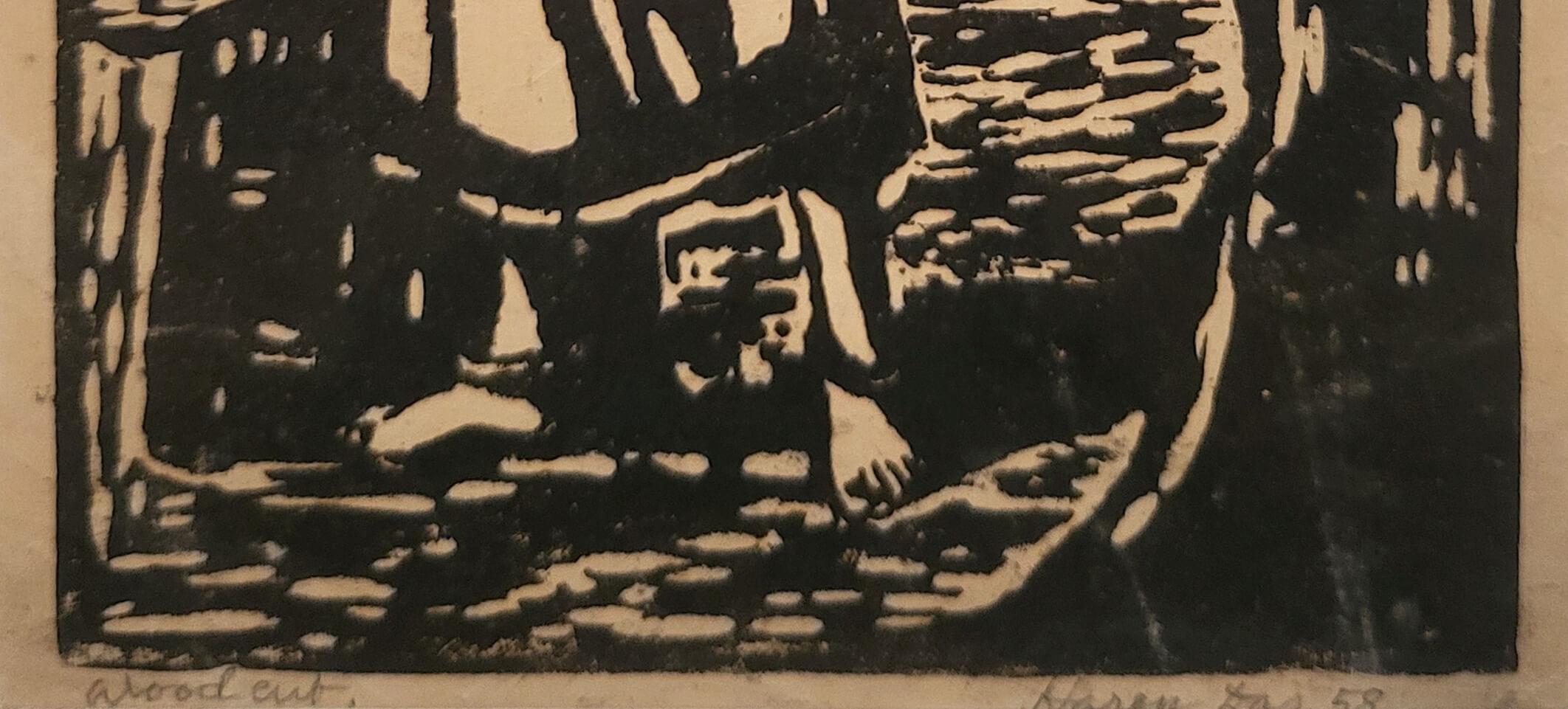 Return from the market, Woodcut on Paper, Figurative by Haren Das 