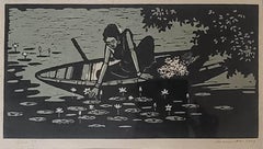 Water Lily, Edition 3/5, Figurative, Linocut on Paper by Haren Das "In Stock"