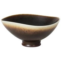 Hare's Fur and Eggshell Glazed Swedish Brown Stoneware bowl by Berndt Friberg