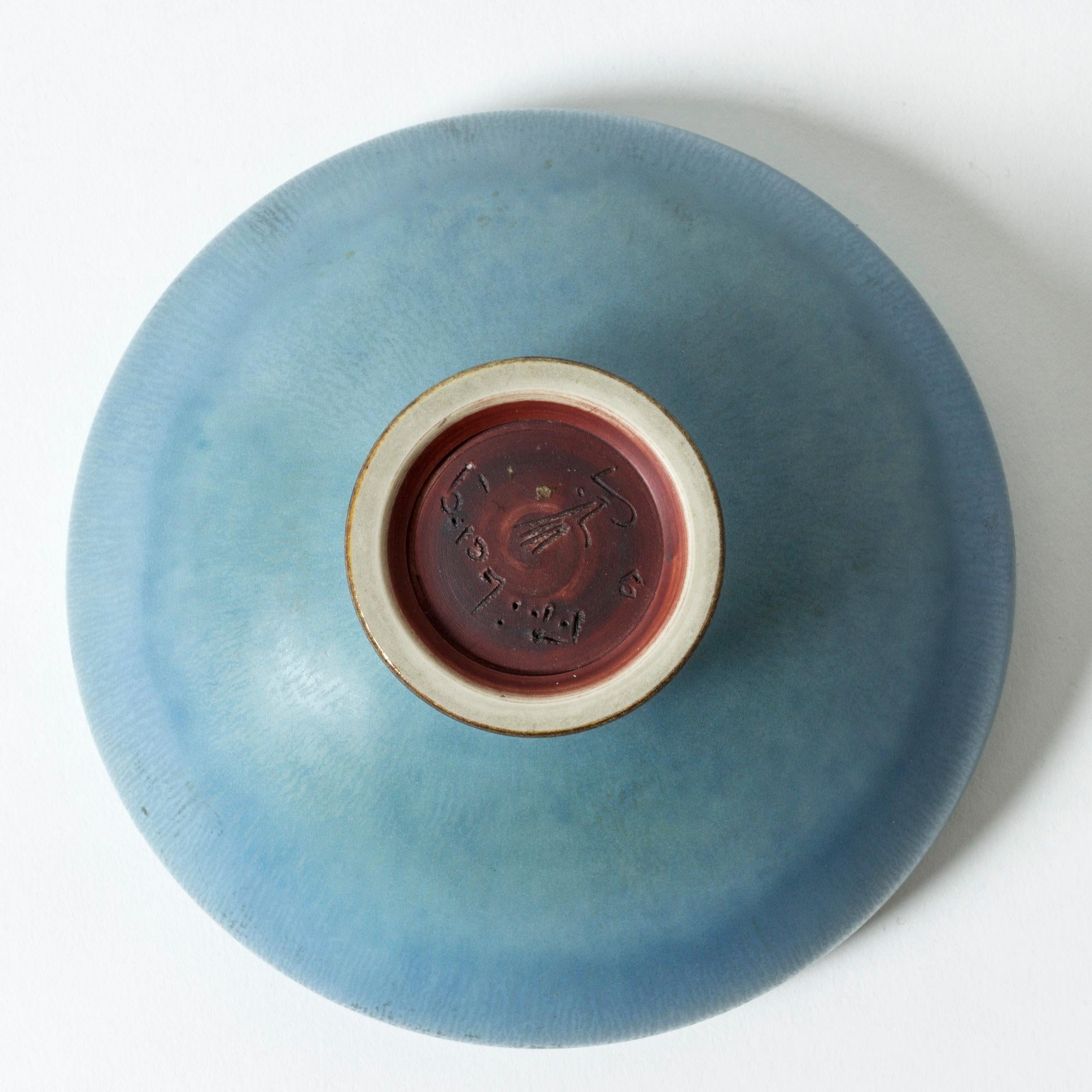 Hare's Fur Glazed Swedish Blue Stoneware bowl by Berndt Friberg for Gustavsberg 1