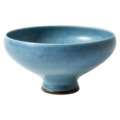 Hare's Fur Glazed Swedish Blue Stoneware bowl by Berndt Friberg for Gustavsberg