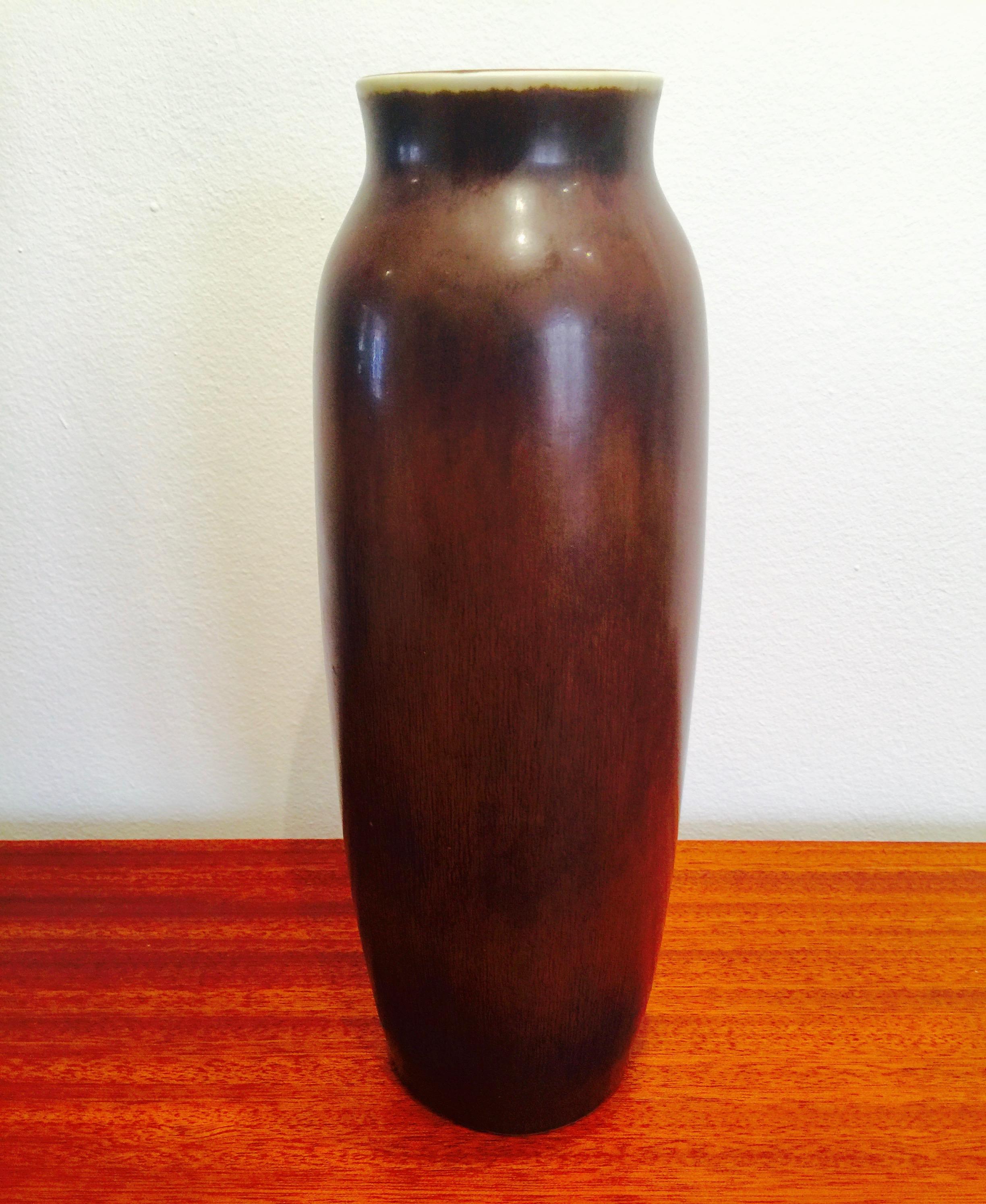 Brown harfur vase by Swedish ceramics master Carl-Harry Stålhane for Rörstrand.