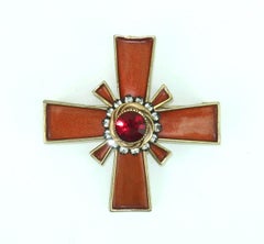 HARGO CREATIONS Maltese Cross Enamel & Crystal Rhinestone Brooch, 1960's
