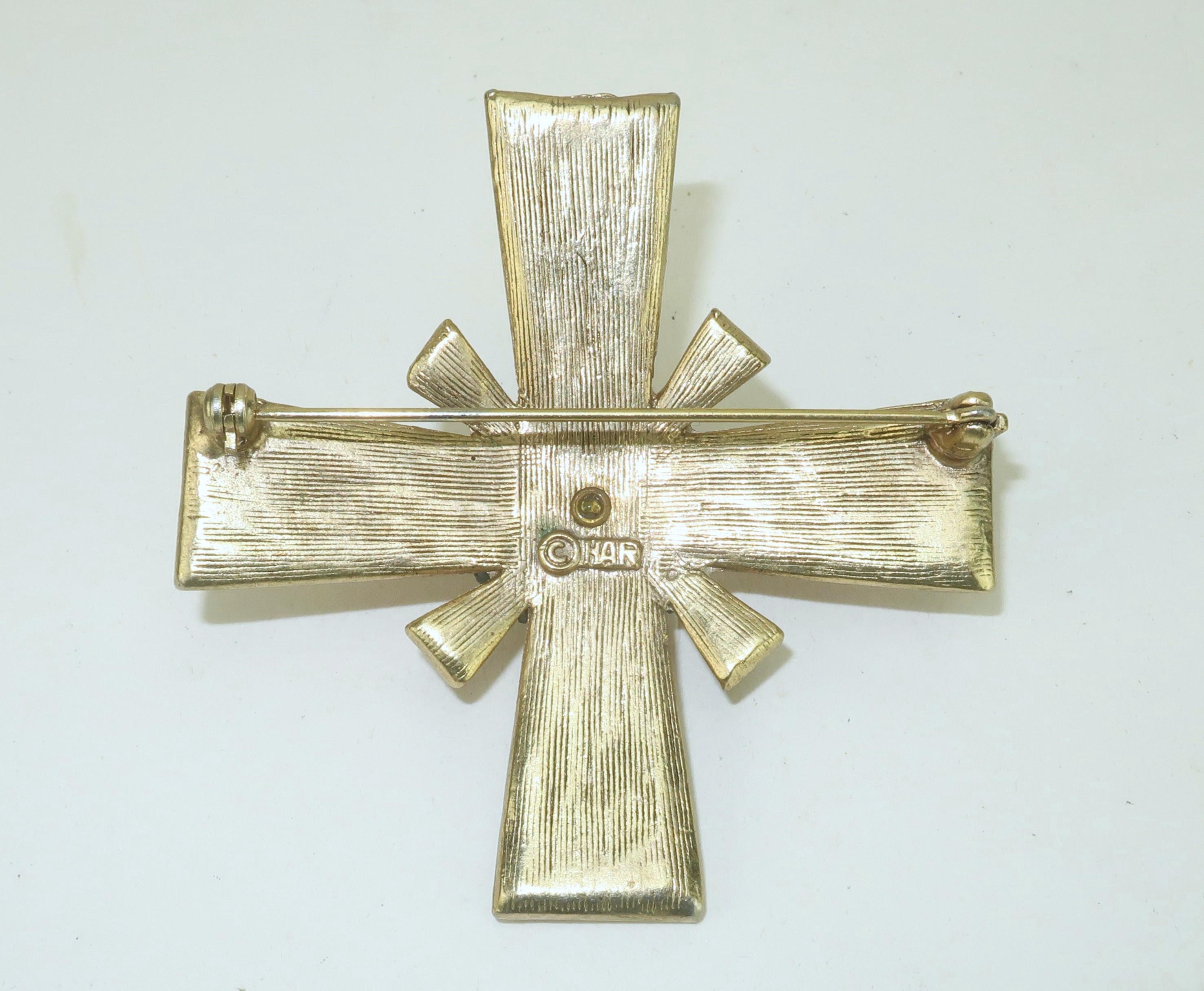 HARGO CREATIONS Maltese Cross Enamel and Crystal Rhinestone Brooch ...