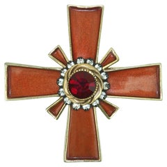 HARGO CREATIONS Maltese Cross Enamel & Crystal Rhinestone Brooch, 1960's
