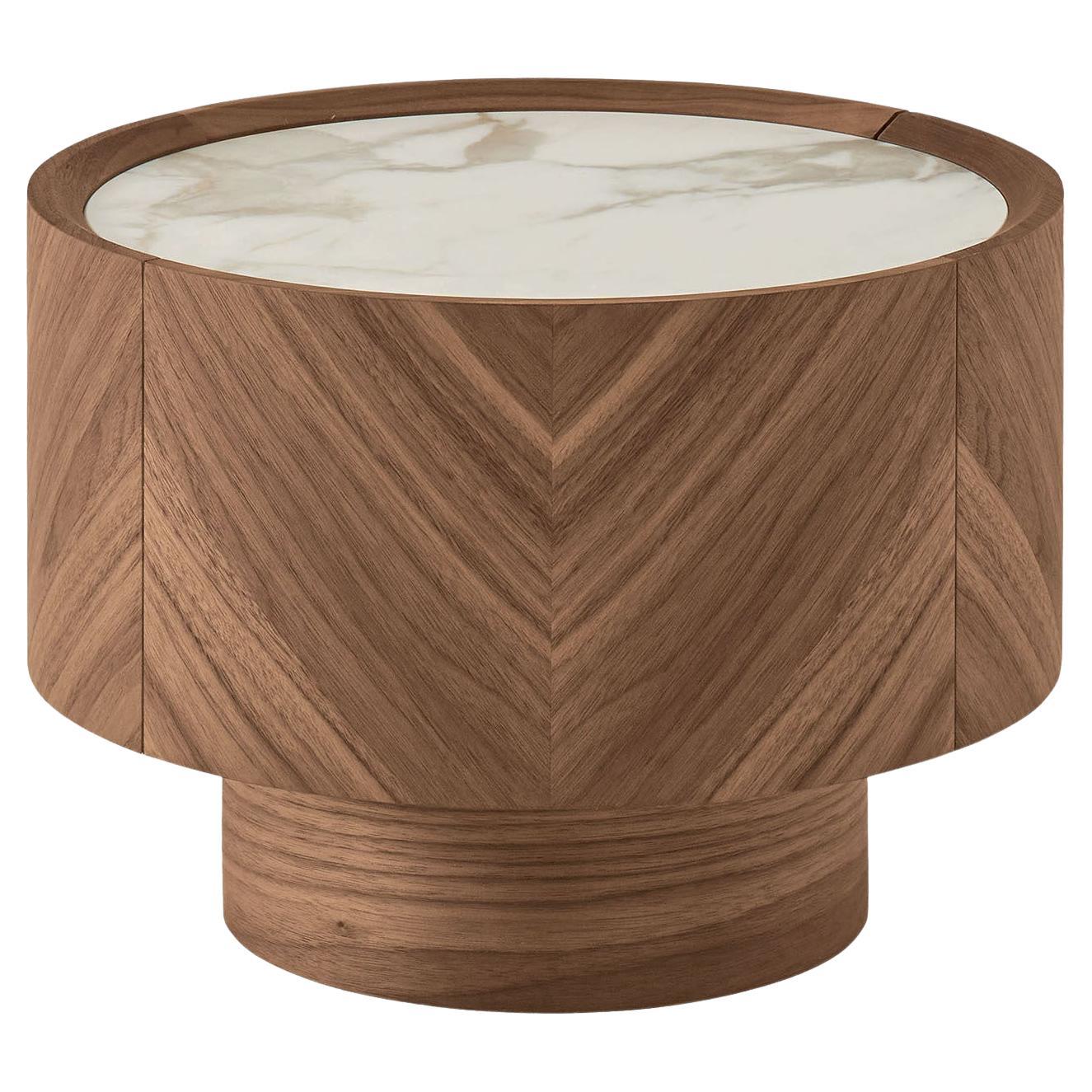 Haribo Nightstand in Walnut Canaletto with Calacatta Ceramic Top by Modesign