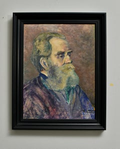 Portrait of a Bearded Man, Oil on Cardboard, Expressive 1940s