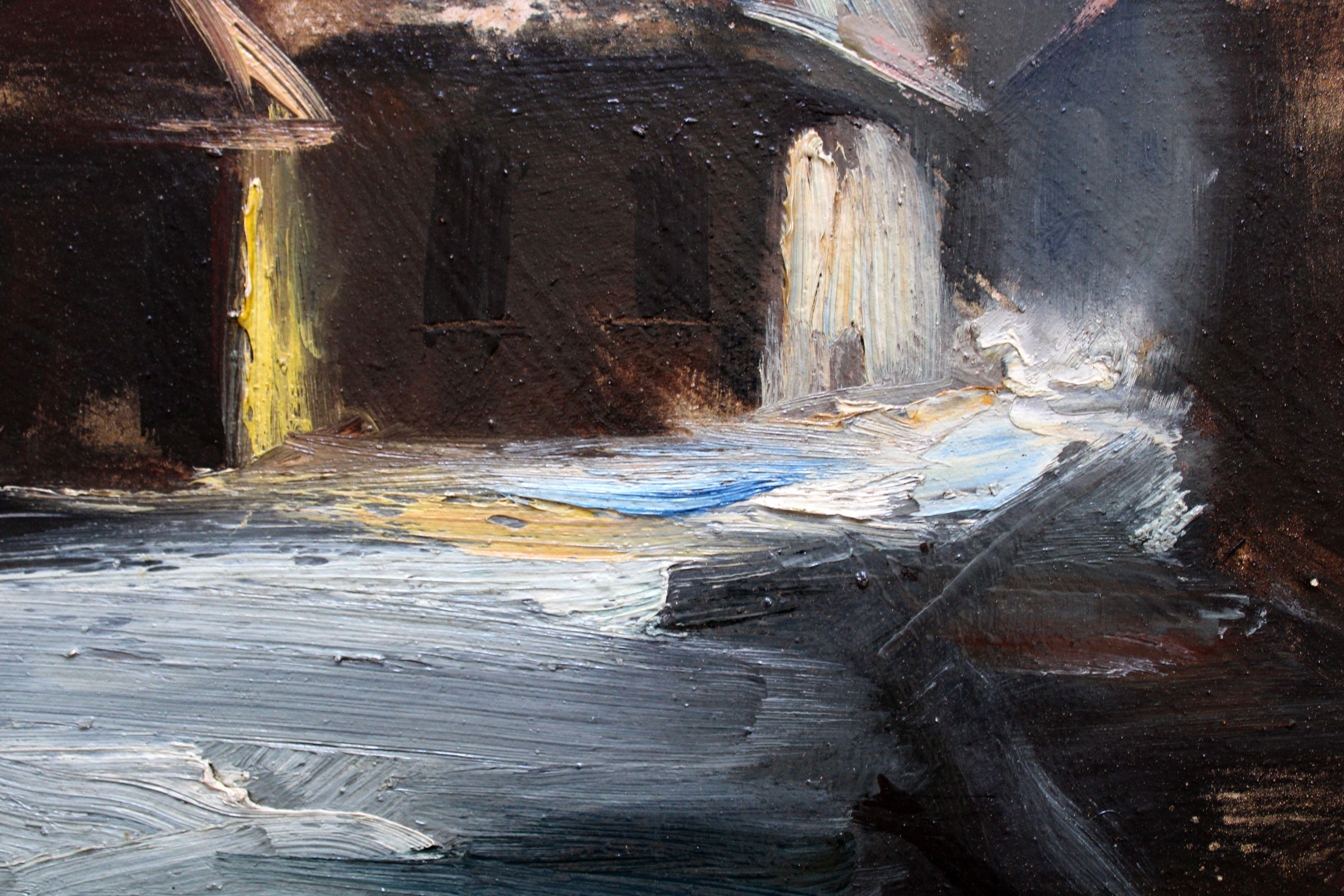 Bauernhof im Winter. Mitte der 1940er Jahre, Öl auf Karton, 52x70 cm im Angebot 1