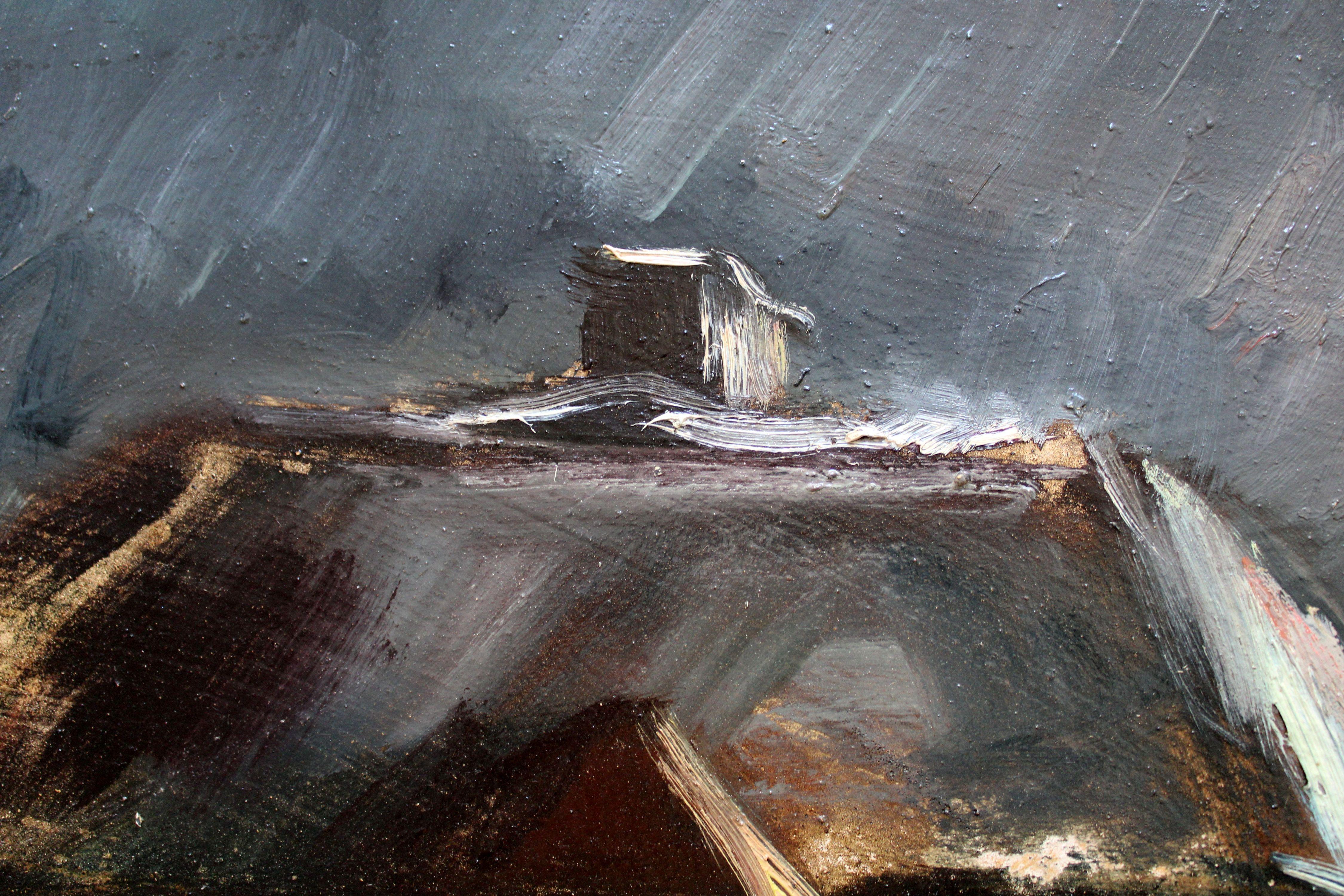 Bauernhof im Winter. Mitte der 1940er Jahre, Öl auf Karton, 52x70 cm im Angebot 3