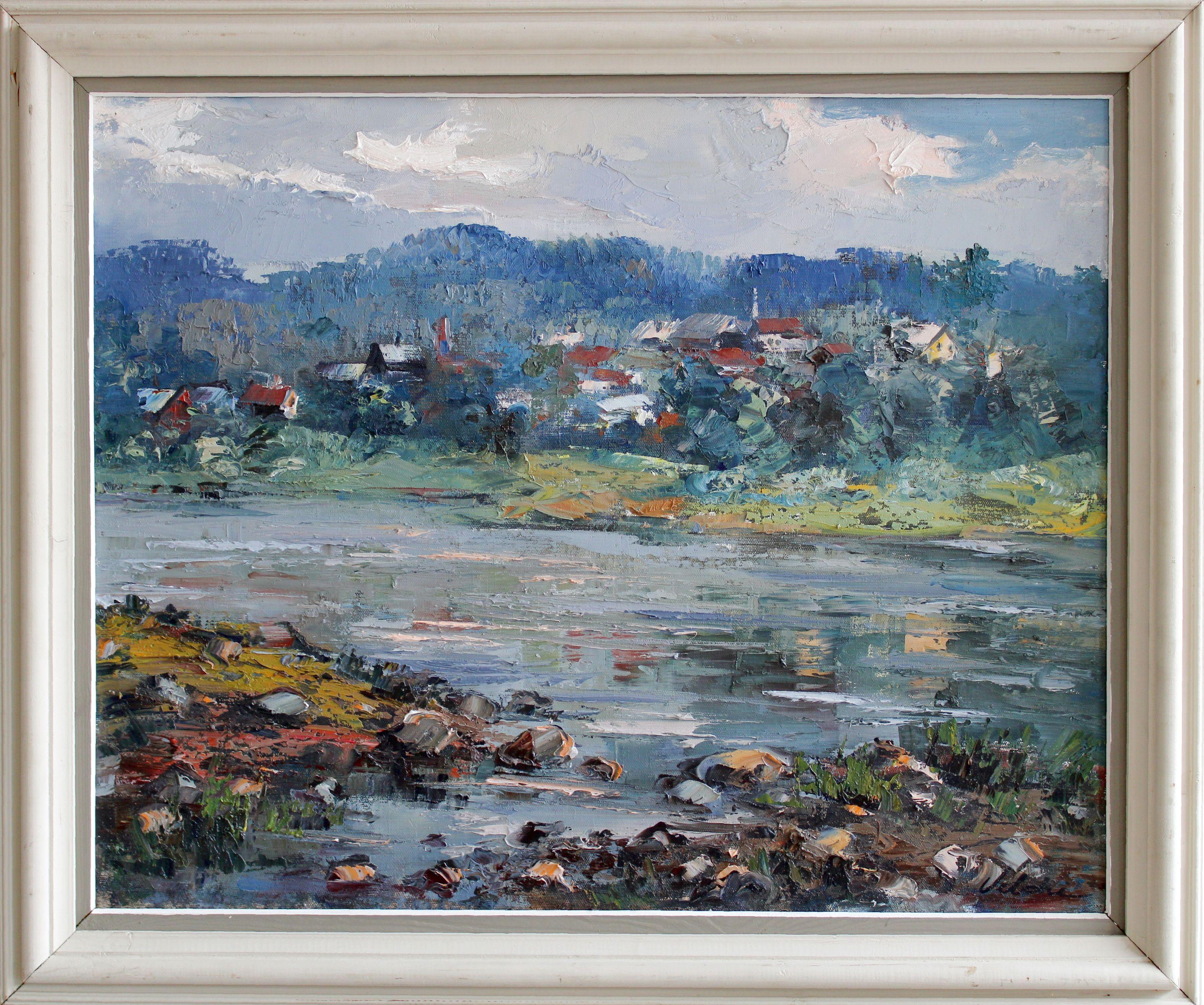 Daugava river near Kraslava. 1986, canvas, oil, 66x81 cm - Painting by Harijs Veldre