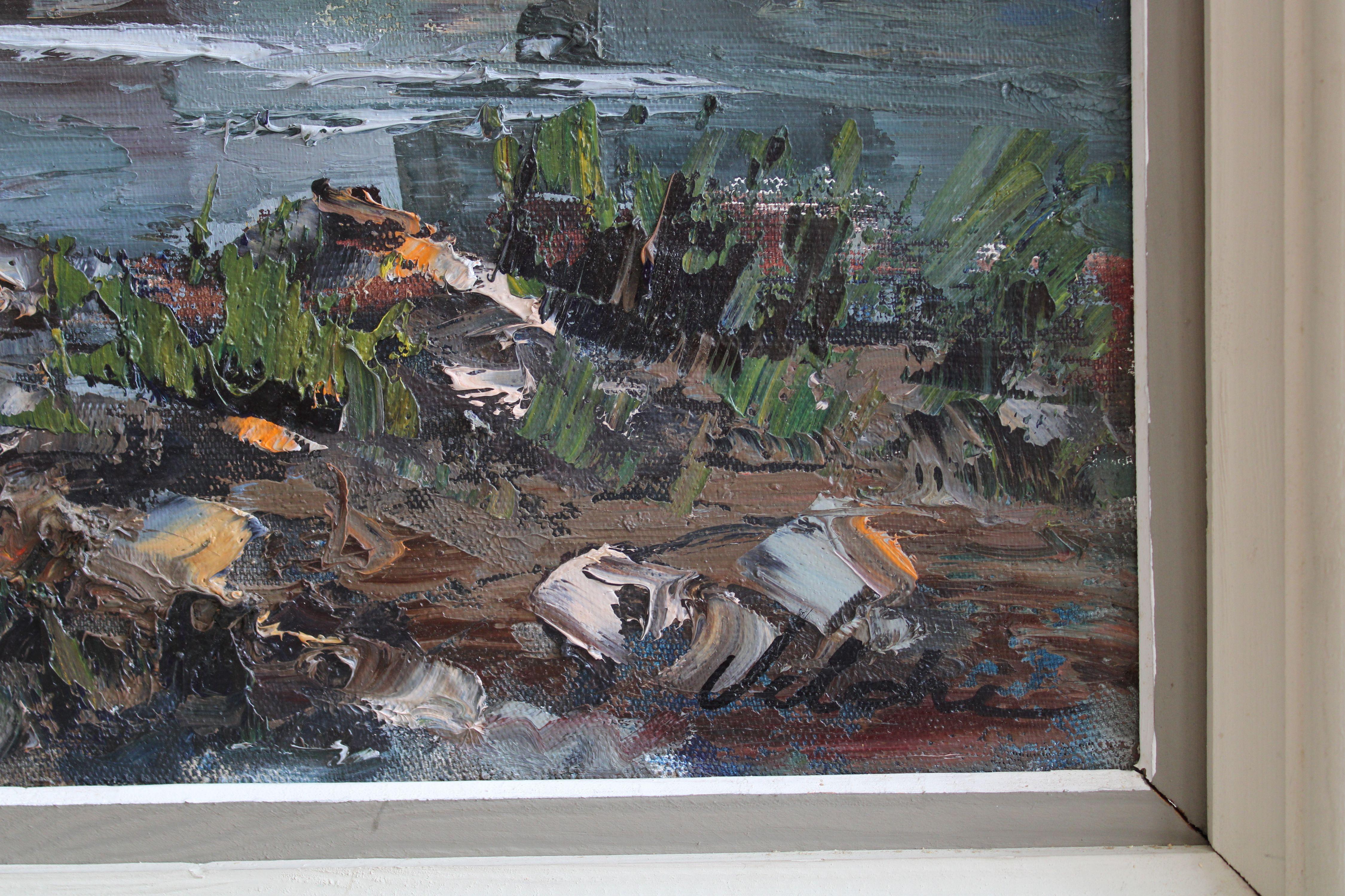 Daugava river near Kraslava. 1986, canvas, oil, 66x81 cm - Impressionist Painting by Harijs Veldre