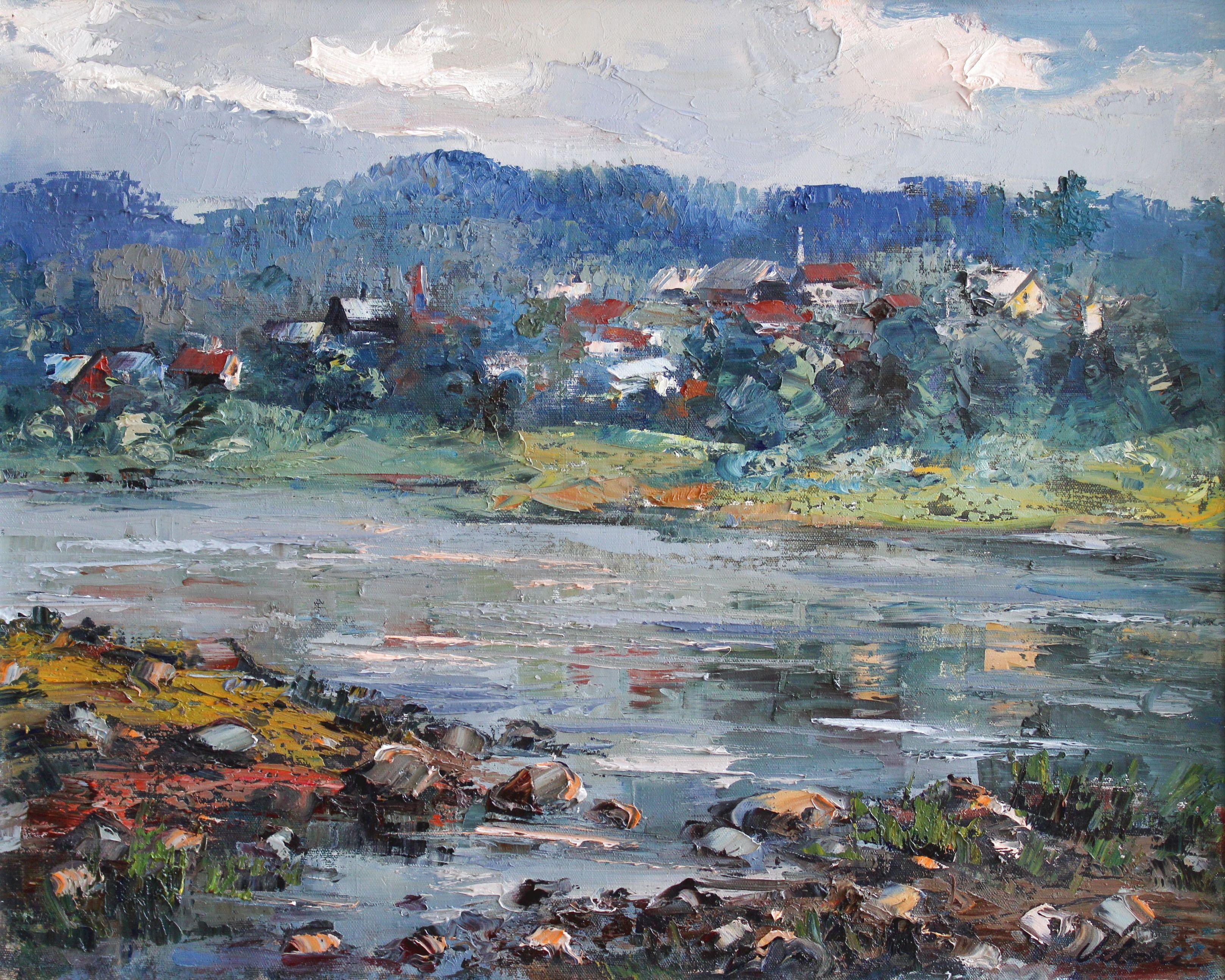 Harijs Veldre Interior Painting – Daugava-F Fluss in der Nähe von Kraslava, 1986, Leinwand, Öl, 66x81 cm