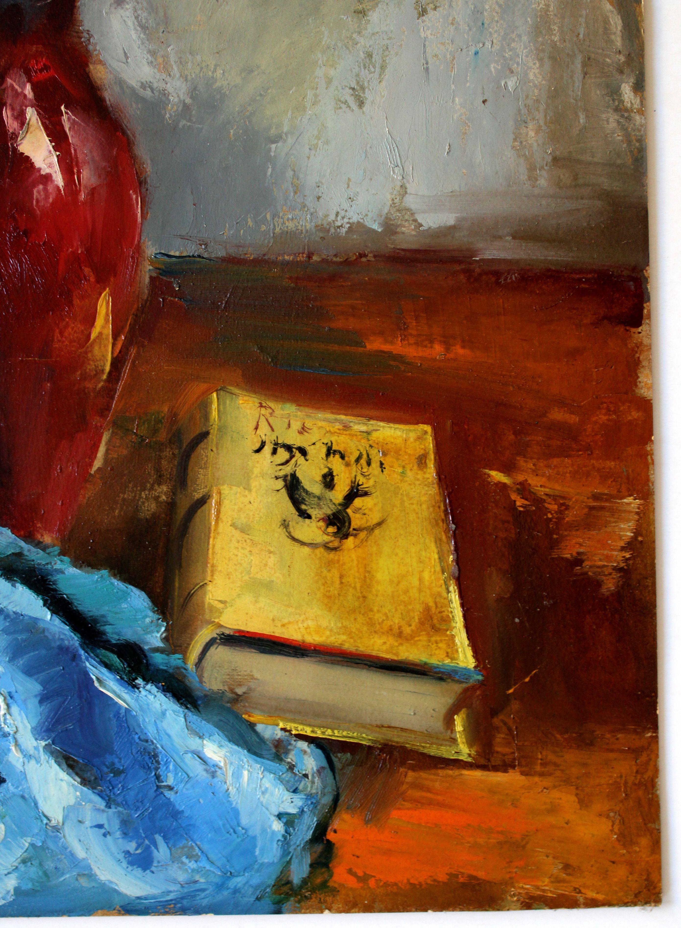 Natura morta con vaso di ceramica. Metà degli anni '40, olio su cartone, 60x51 cm in vendita 2