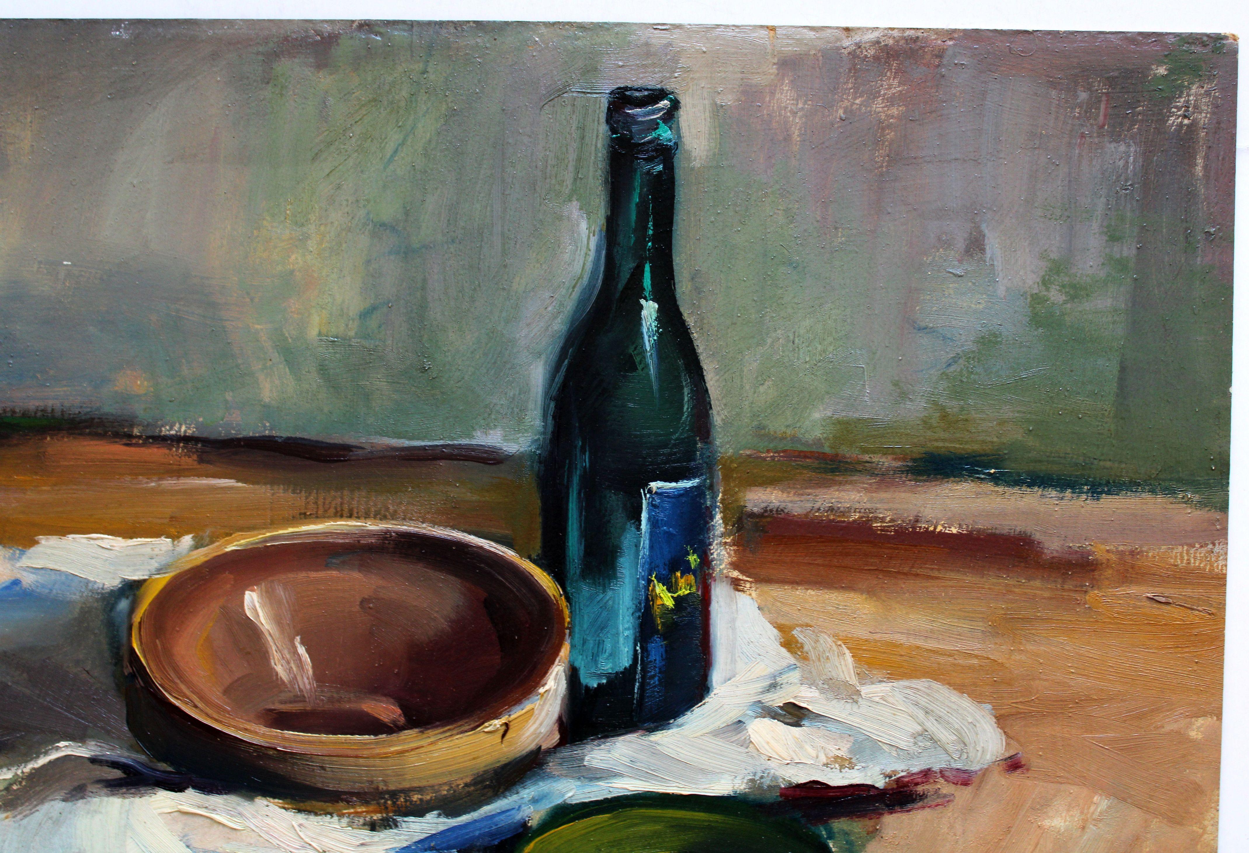 Stillleben mit Gurken und Borjomi. 1940er Jahre, Öl auf Karton, 51x66cm im Angebot 6