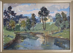 Summer Landscape at the river. 1958. Cardboard, oil, 69x99 cm