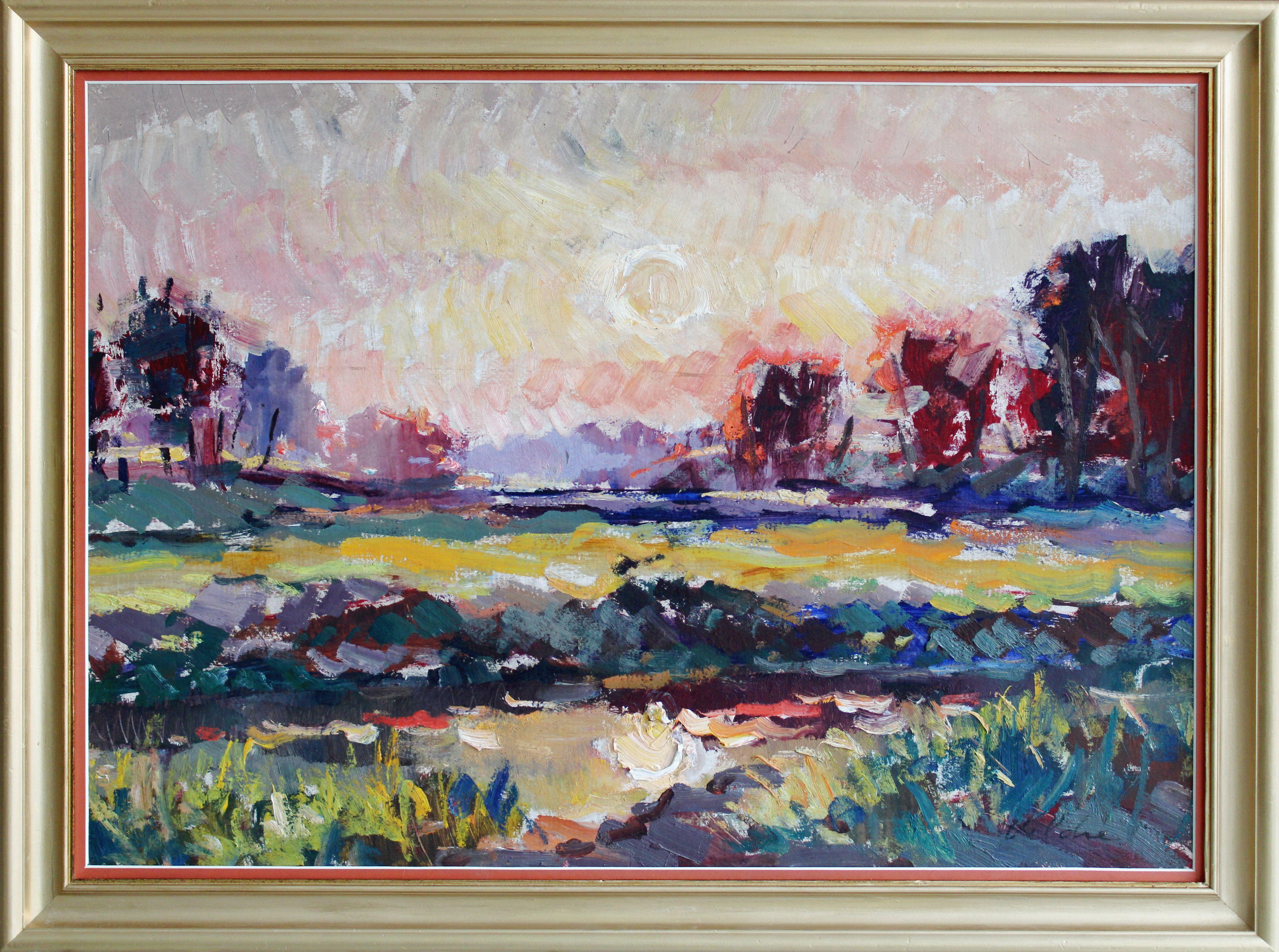 Tramonto. Cartone, olio, 50x70 cm - Painting di Harijs Veldre