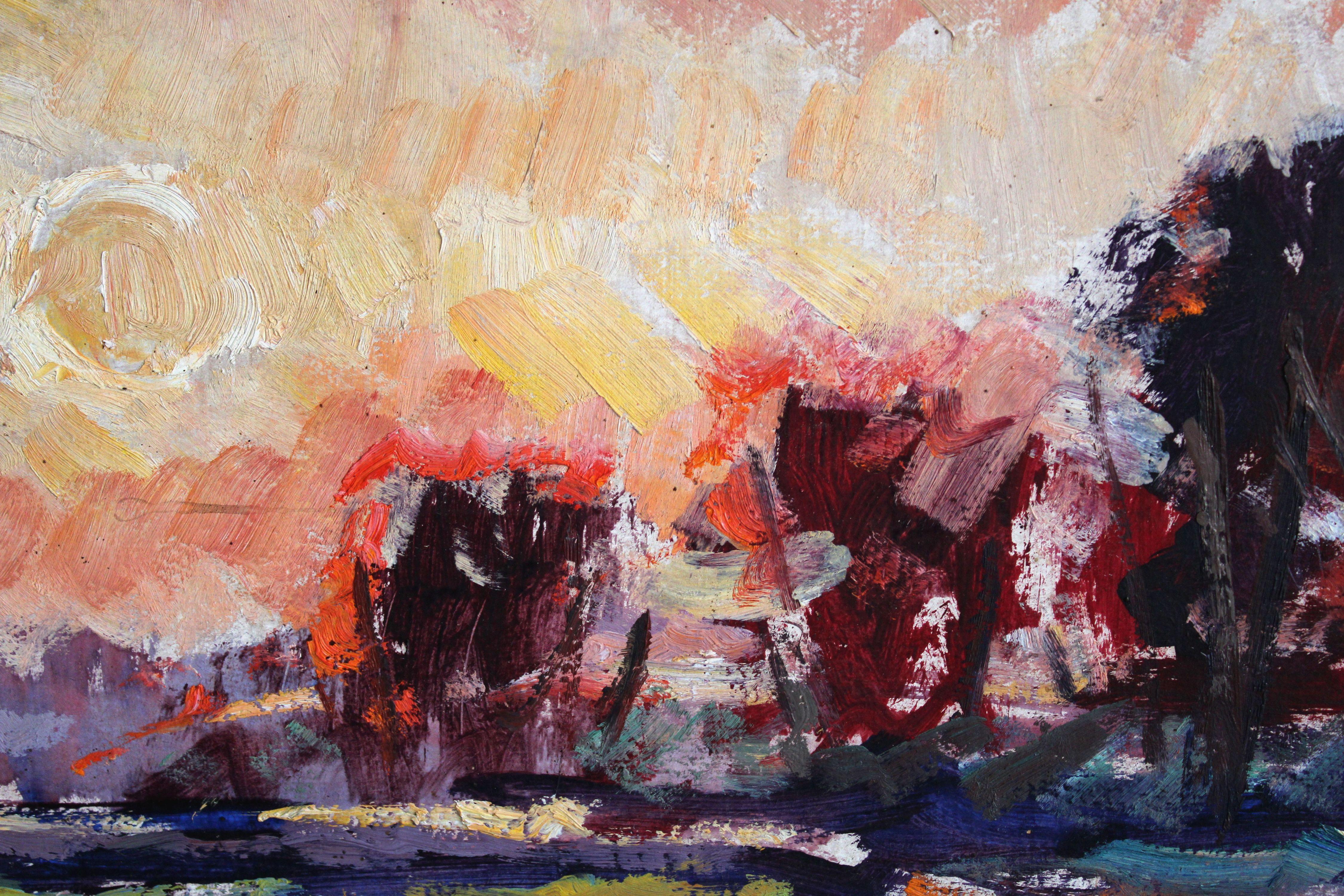 Sunset. Cardboard, oil, 50x70 cm For Sale 1