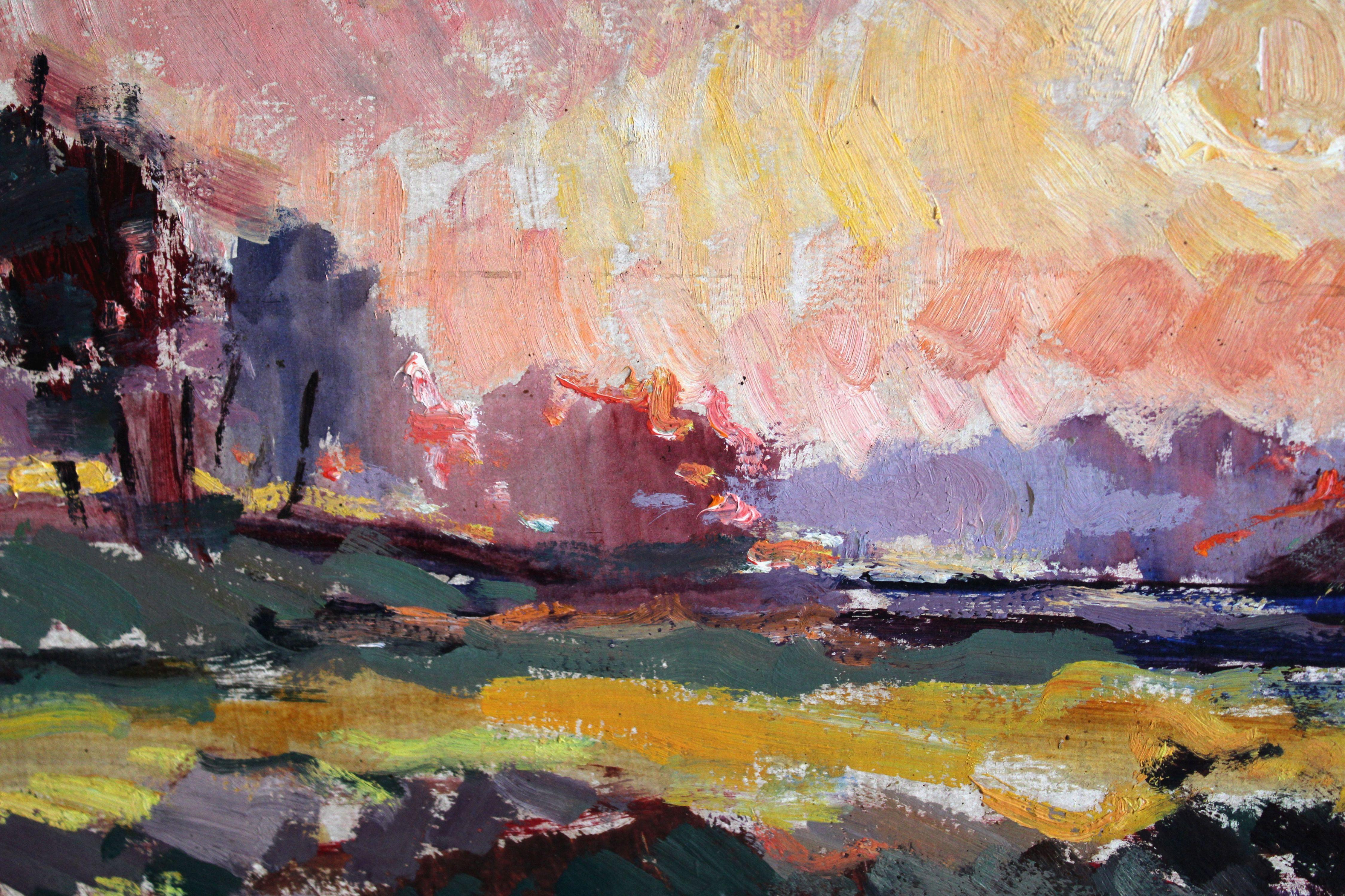 Tramonto. Cartone, olio, 50x70 cm in vendita 2