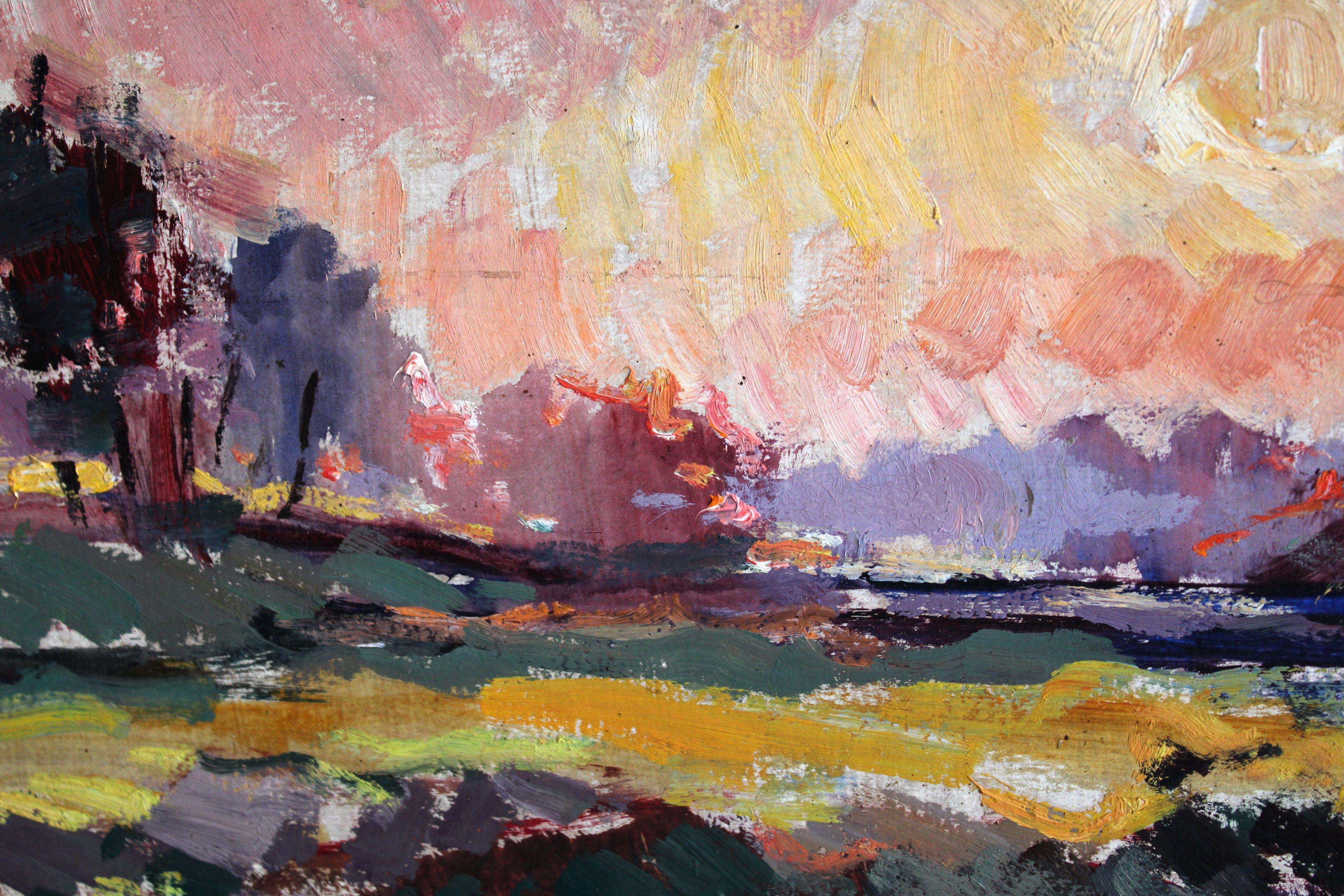 Sunset. Cardboard, oil, 50x70 cm For Sale 3