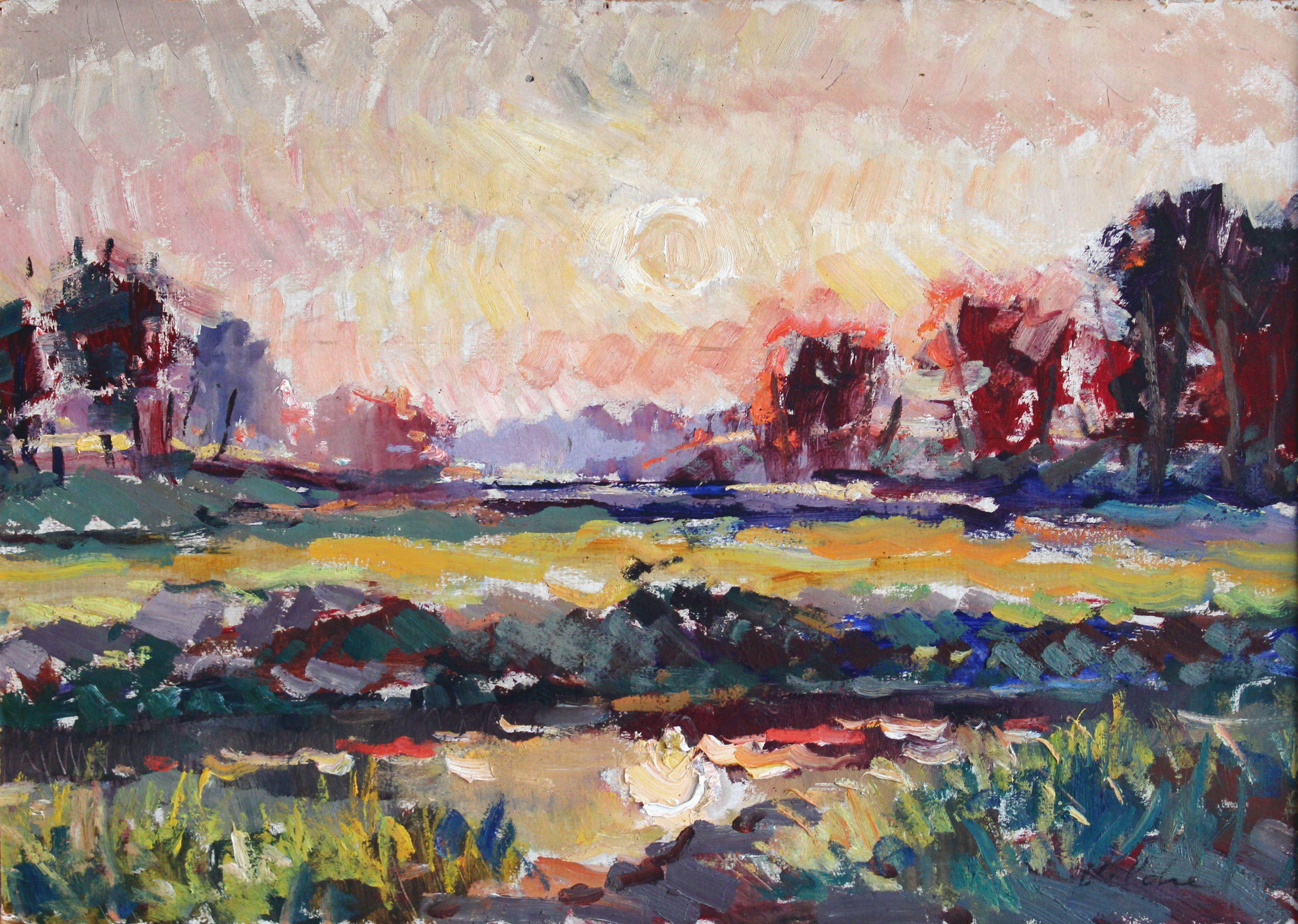 Harijs Veldre Interior Painting - Sunset. Cardboard, oil, 50x70 cm