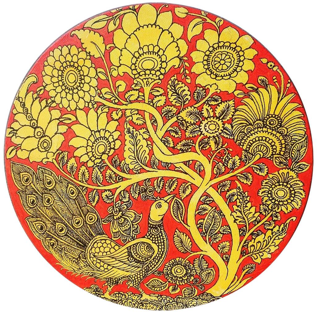 Kalamkari Design 2, Acrylic on Canvas by Contemporary Indian Artist “In Stock”