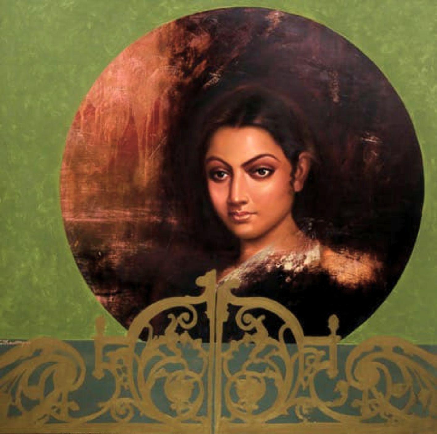 Harisadhan Dey Figurative Painting - Smrit, Figurative, Oil on Canvas, Brown, Green Contemporary Art "In Stock"