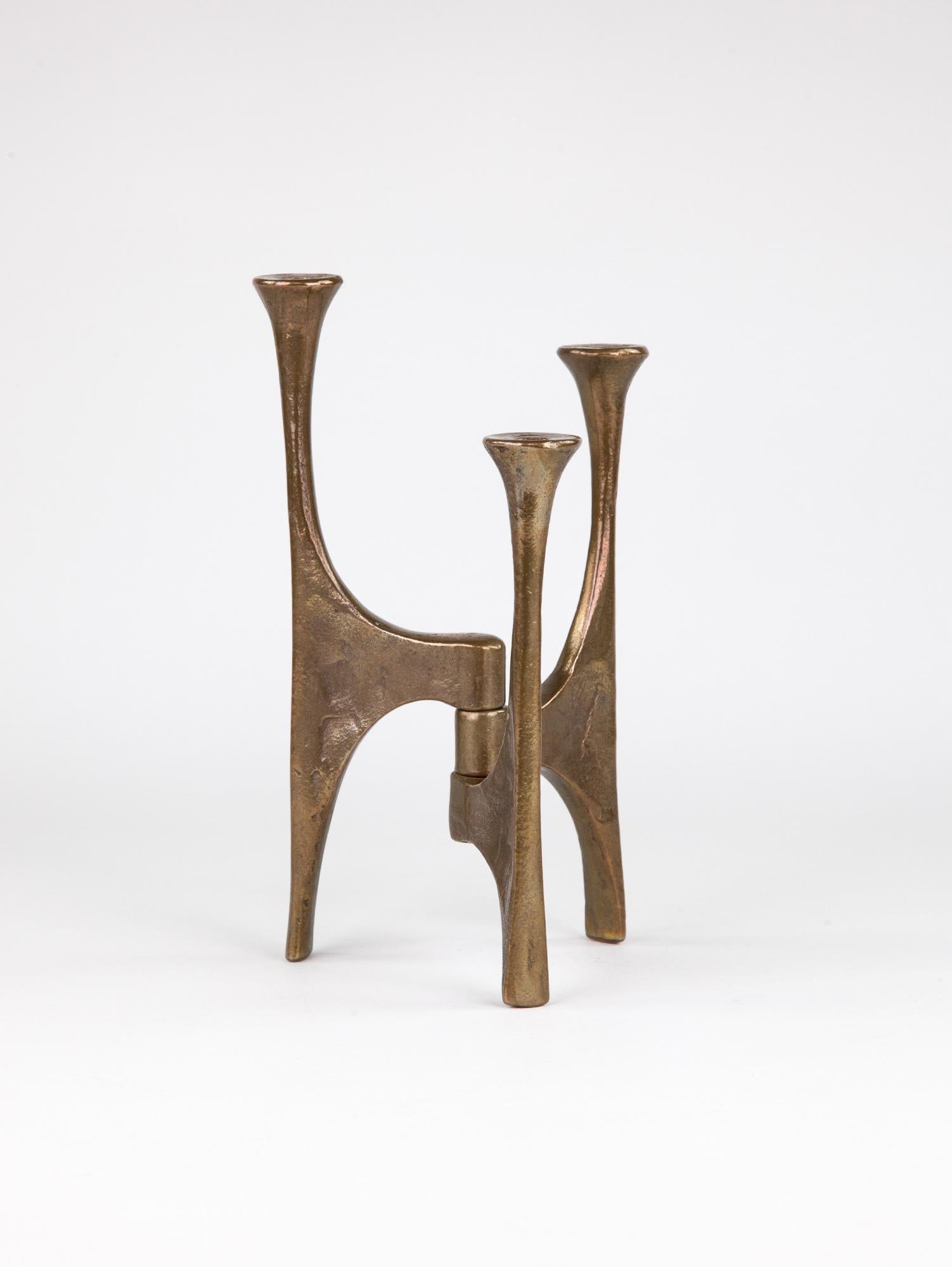 Mid-Century Modern Harjes Brutalist Bronze Candle Holder, Germany, 1960s