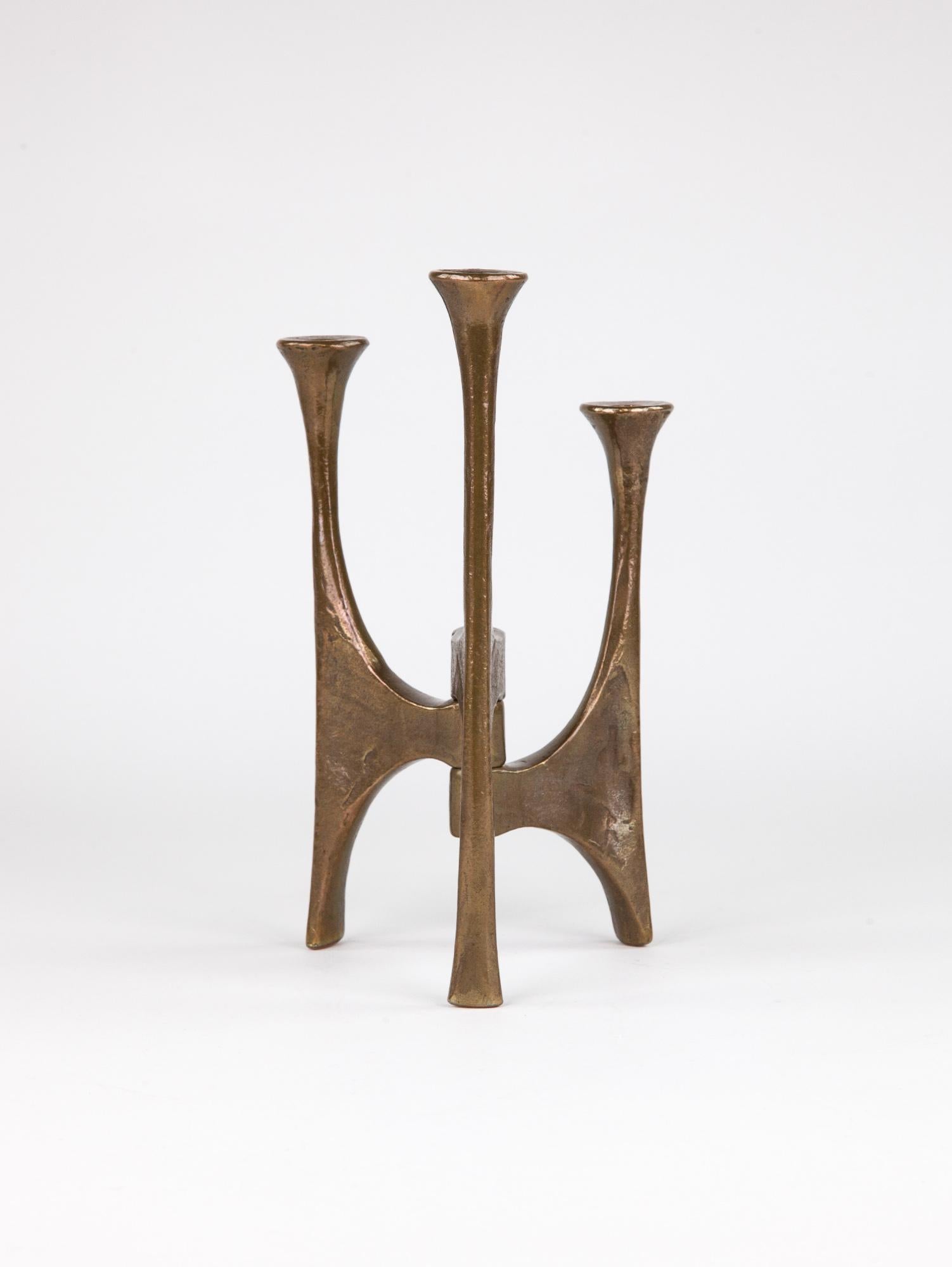 Hand-Crafted Harjes Brutalist Bronze Candle Holder, Germany, 1960s