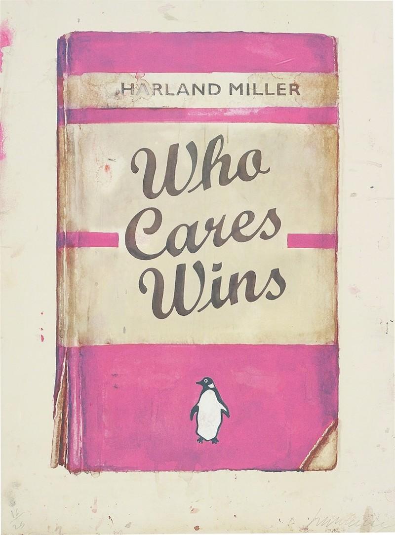Harland Miller Interior Print - Who Cares Wins, Artist with Liberty 