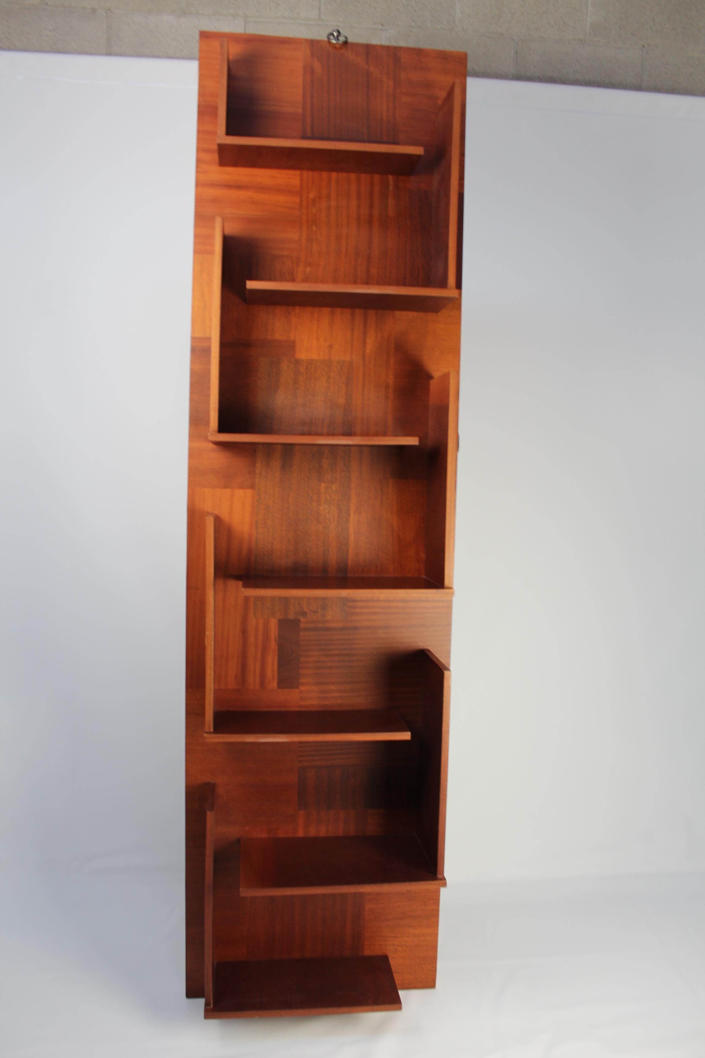 Inlay Harlem Inlaid Solid Wood Bookcase with Metal Silver Hook For Sale