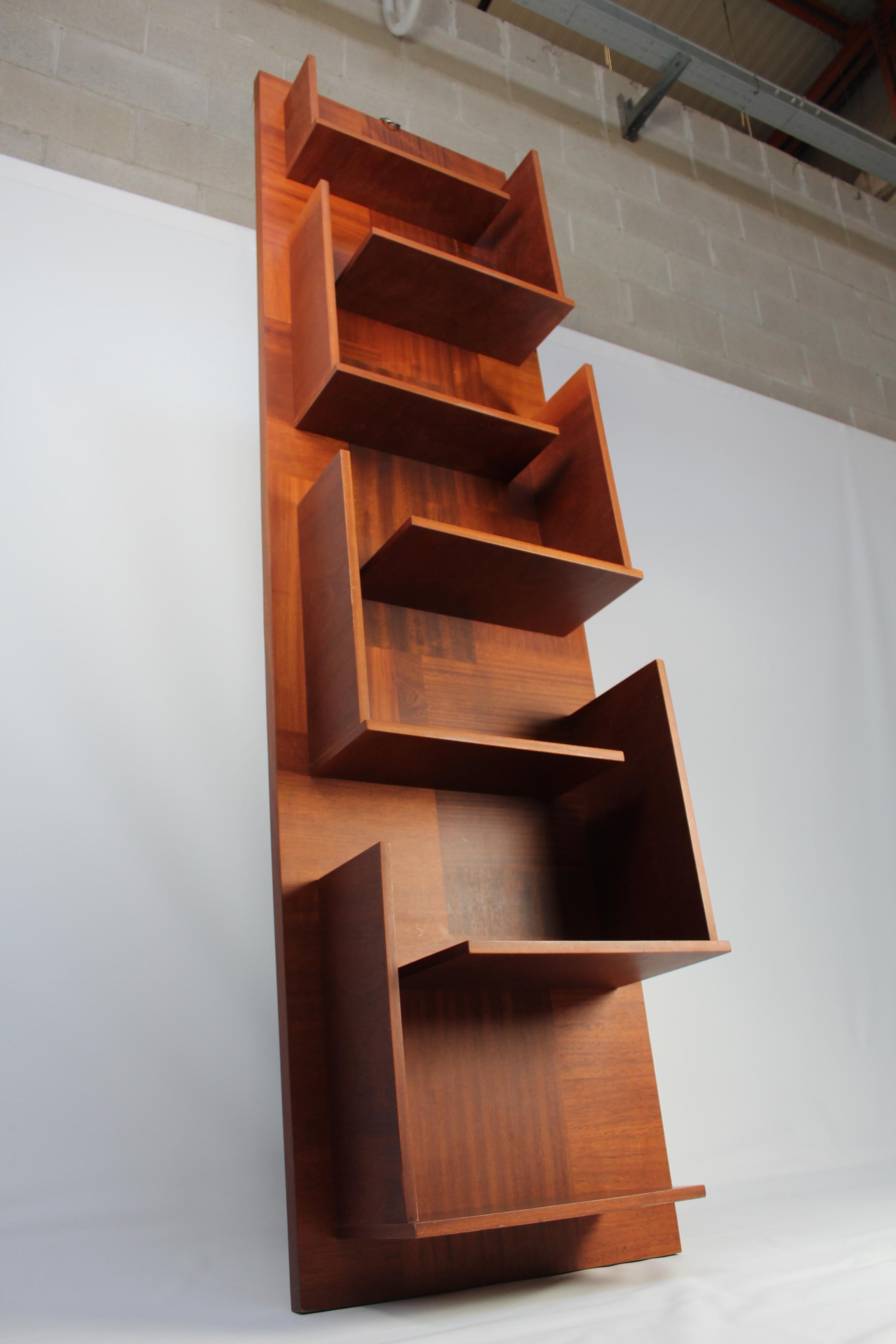 Contemporary Harlem Inlaid Solid Wood Bookcase with Metal Silver Hook For Sale