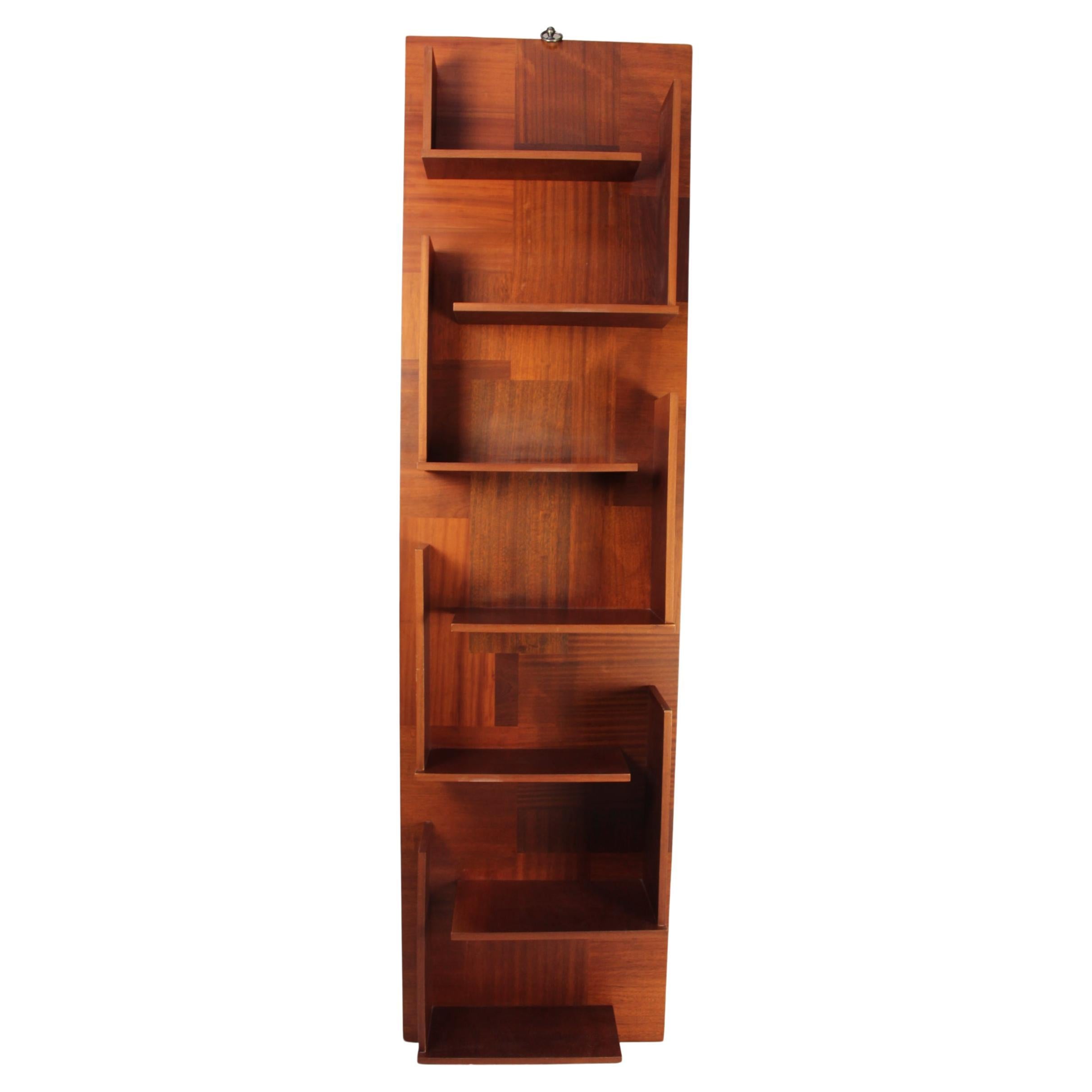 Harlem Inlaid Solid Wood Bookcase with Metal Silver Hook For Sale