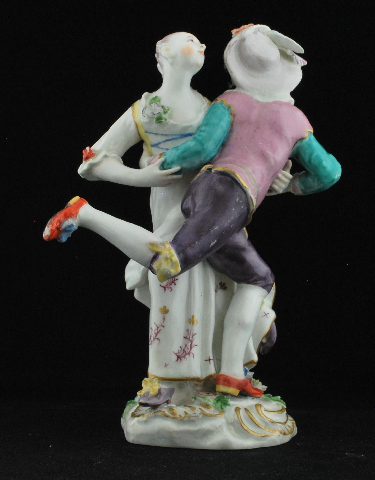Neoclassical Harlequin and Columbine Dancing, Chelsea, circa 1755 For Sale