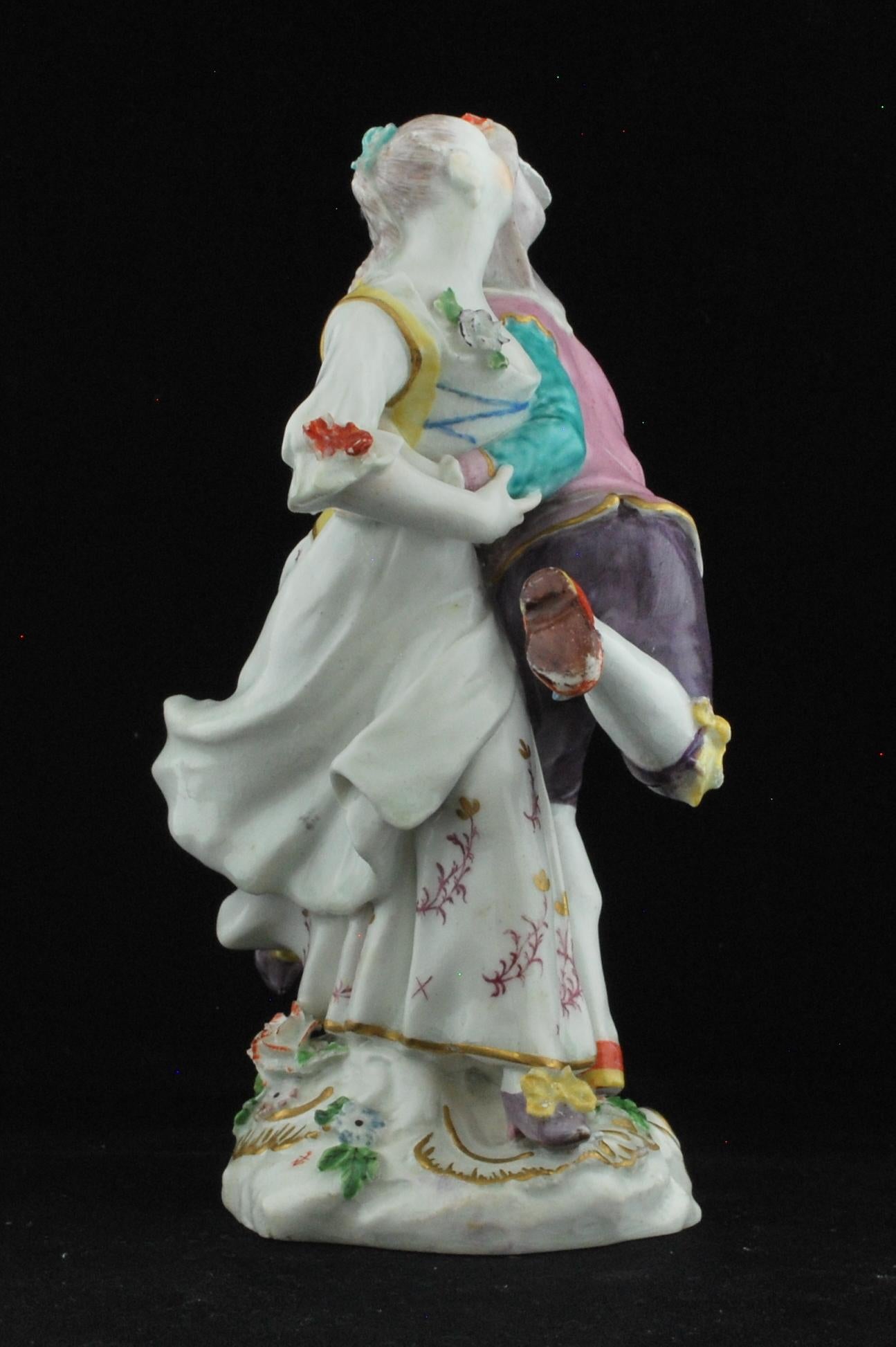 English Harlequin and Columbine Dancing, Chelsea, circa 1755 For Sale