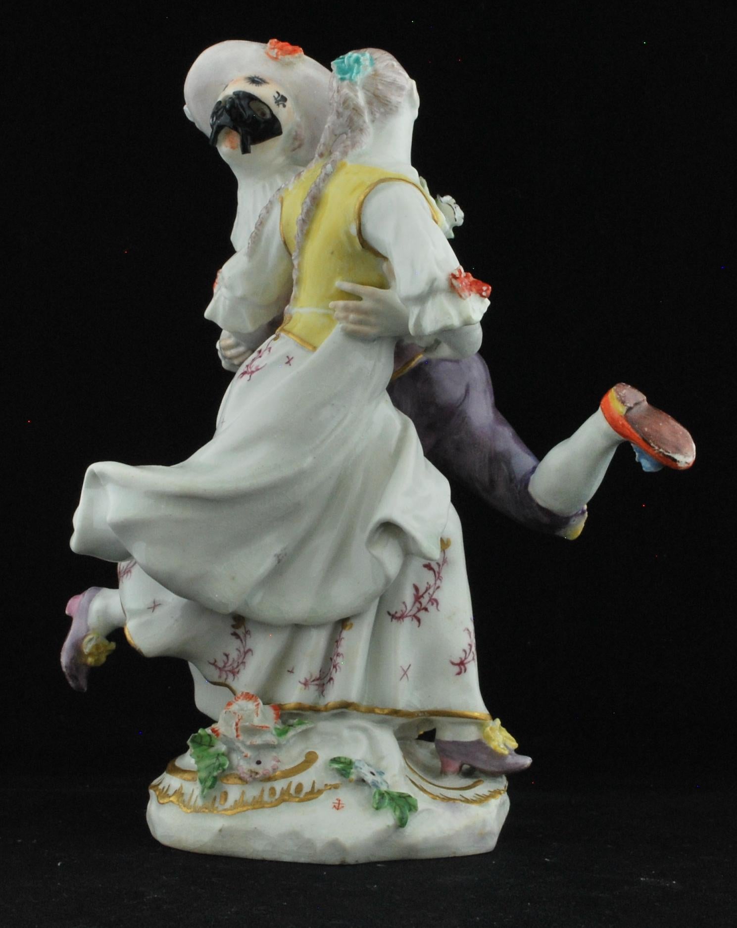 Molded Harlequin and Columbine Dancing, Chelsea, circa 1755 For Sale