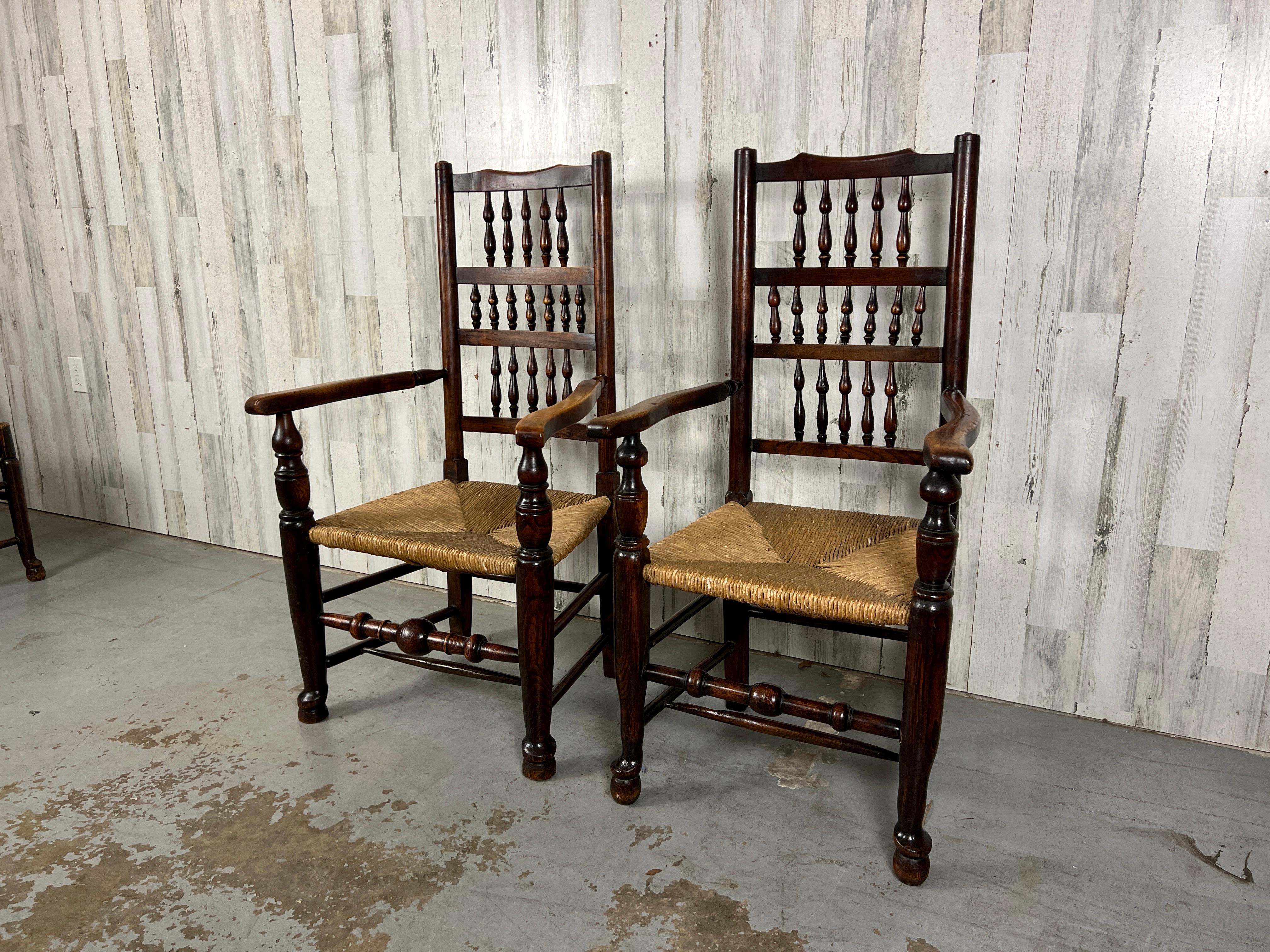 Country Harlequin Antique Spindle Back Armchairs- A Pair  For Sale