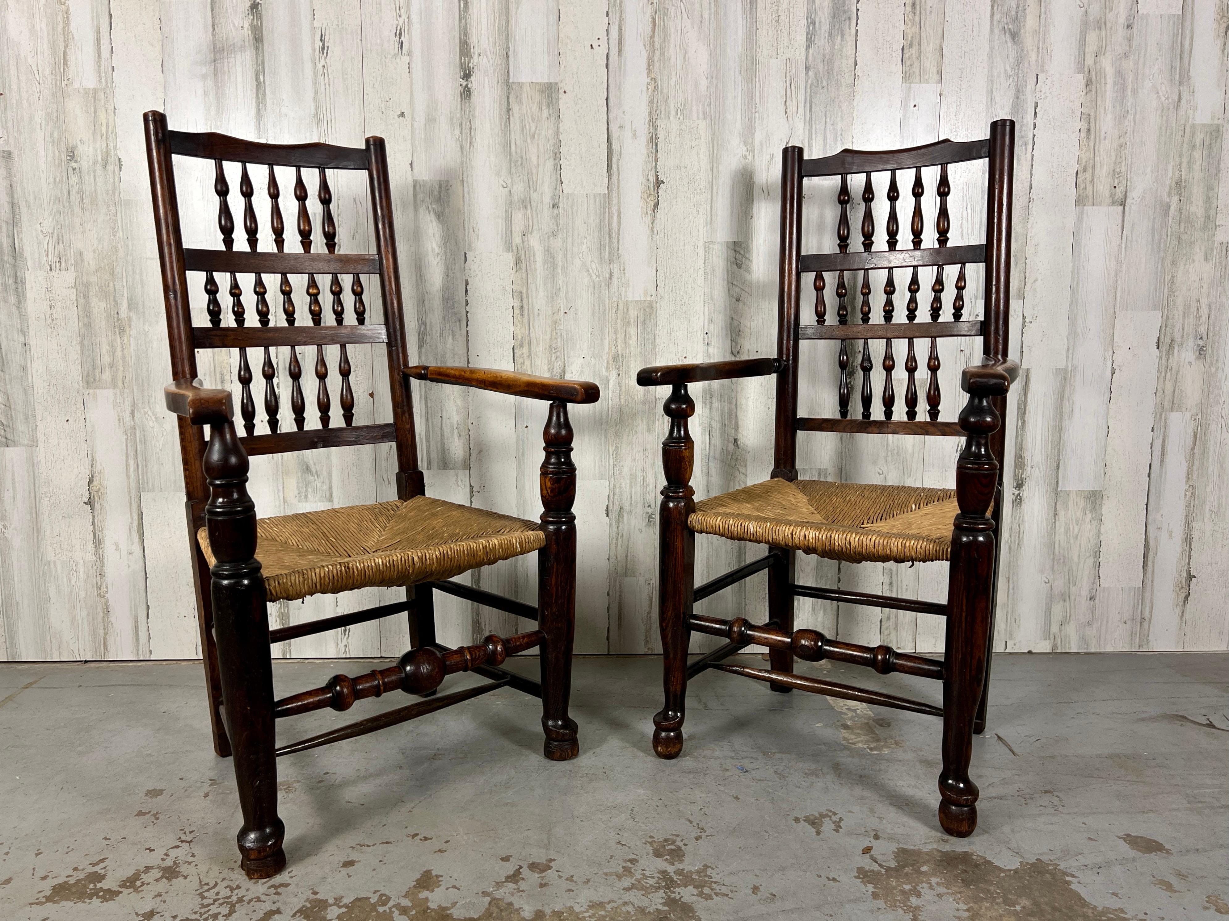 English Harlequin Antique Spindle Back Armchairs- A Pair  For Sale