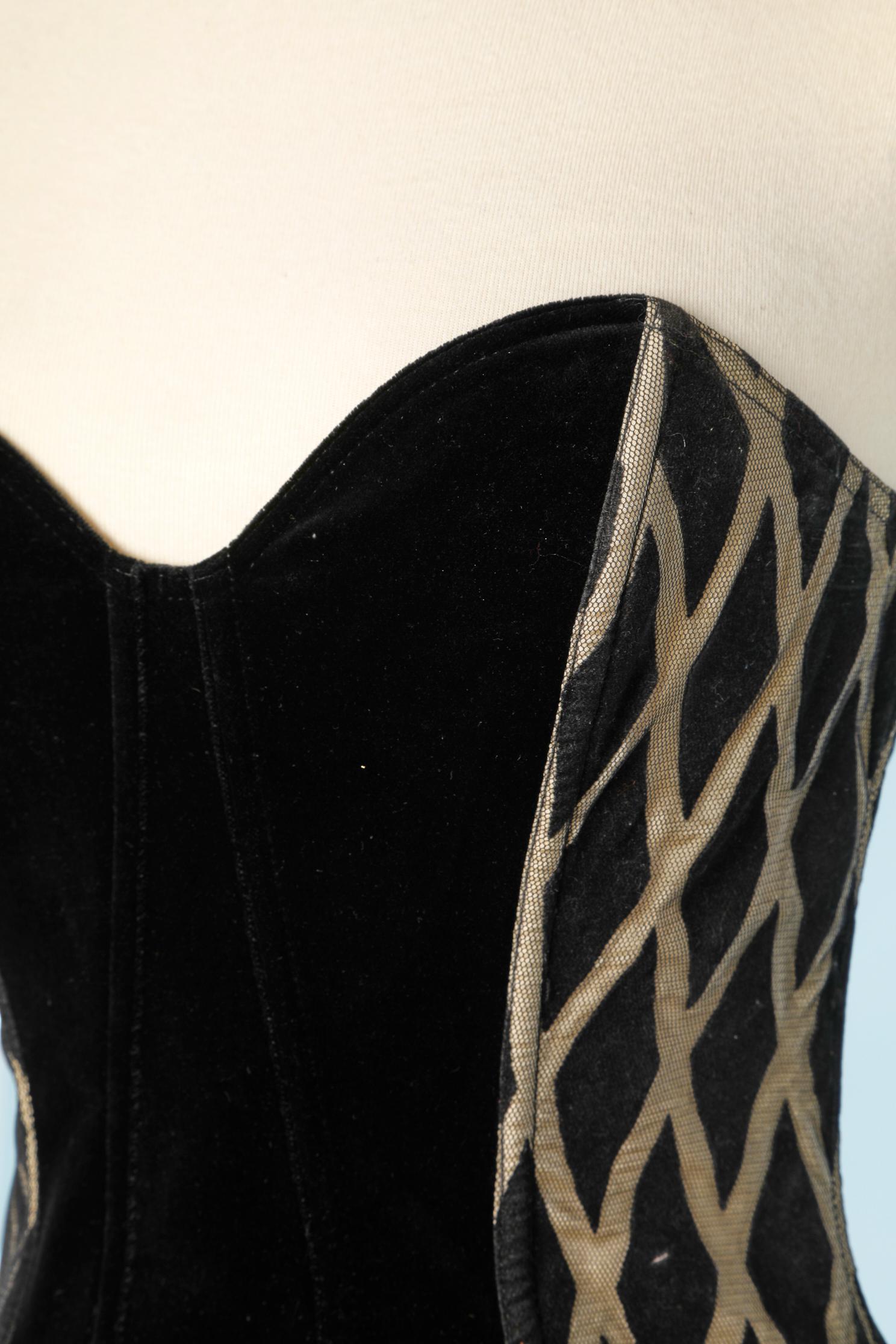 Vestido bustier Arlequín con volantes,  busto y lazo de terciopelo Chantal Thomass Negro en venta