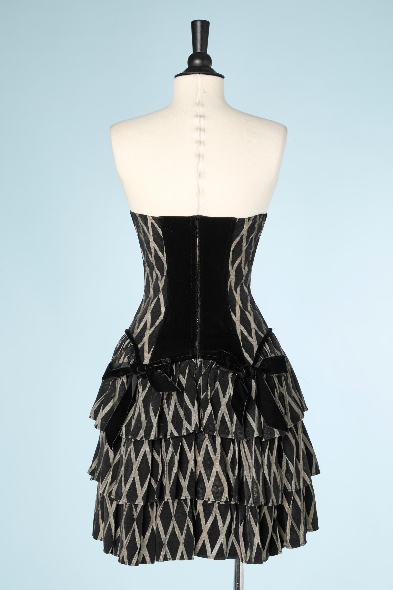 Black Harlequin bustier dress with ruffles,  velvet bust and bow Chantal Thomass  For Sale