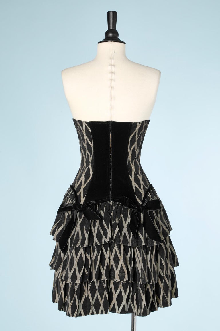 Harlequin bustier dress with ruffles,  velvet bust and bow Chantal Thomass  For Sale 1