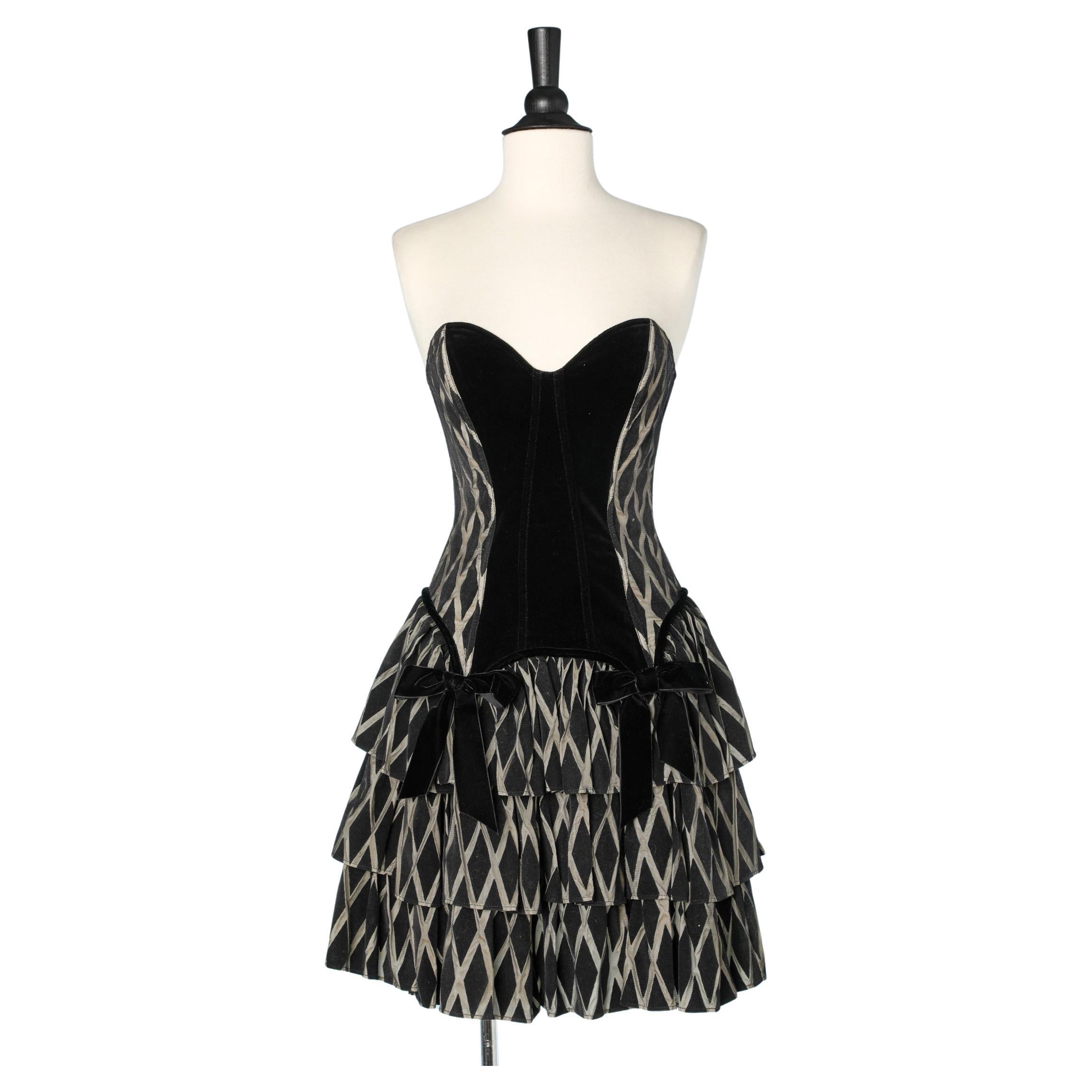 Harlequin bustier dress with ruffles,  velvet bust and bow Chantal Thomass 