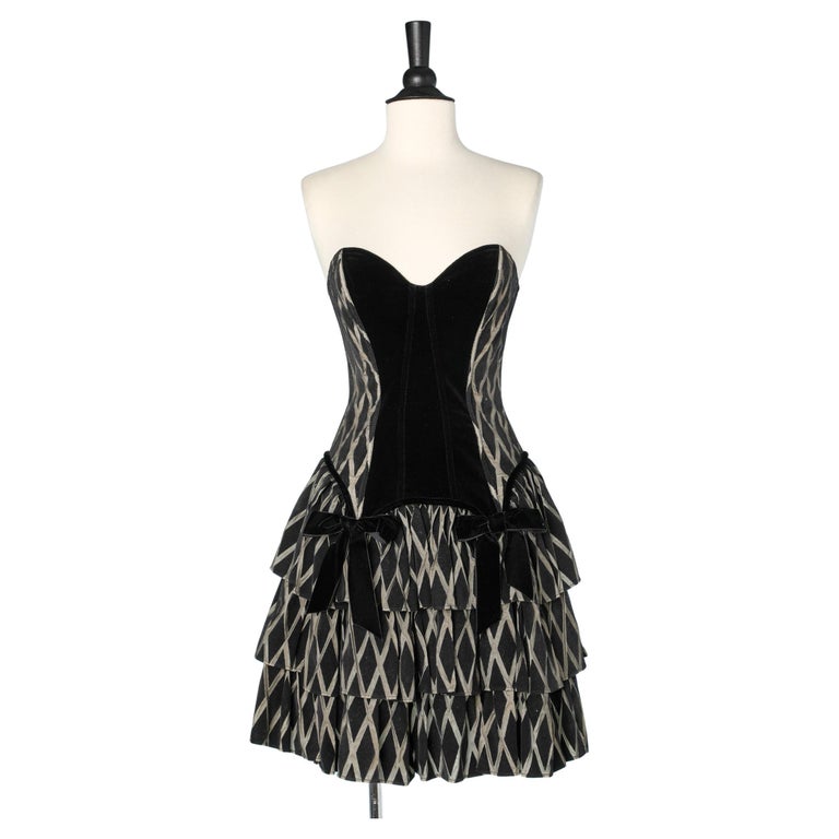 Harlequin bustier dress with ruffles,  velvet bust and bow Chantal Thomass  For Sale