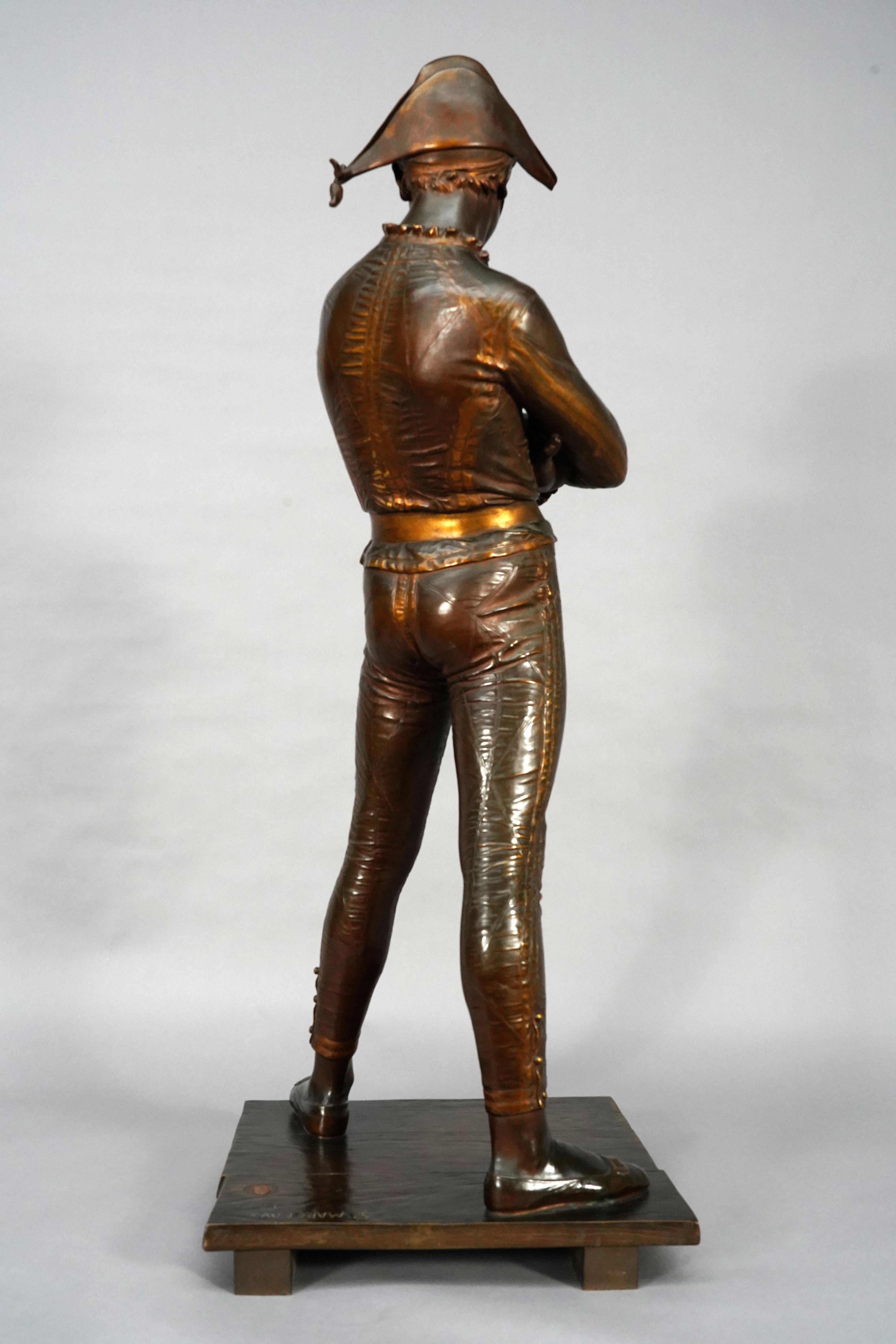 Signature de René Saint-Marceaux et date de 1879
Signé F. Barbedienne Fondeur Paris 
A. Tampons de réduction mécanique Collas
Taille réduite : 3/5

Elegante statue d'Arlequin debout, légèrement penché en arrière, en bronze patiné avec des reflets
