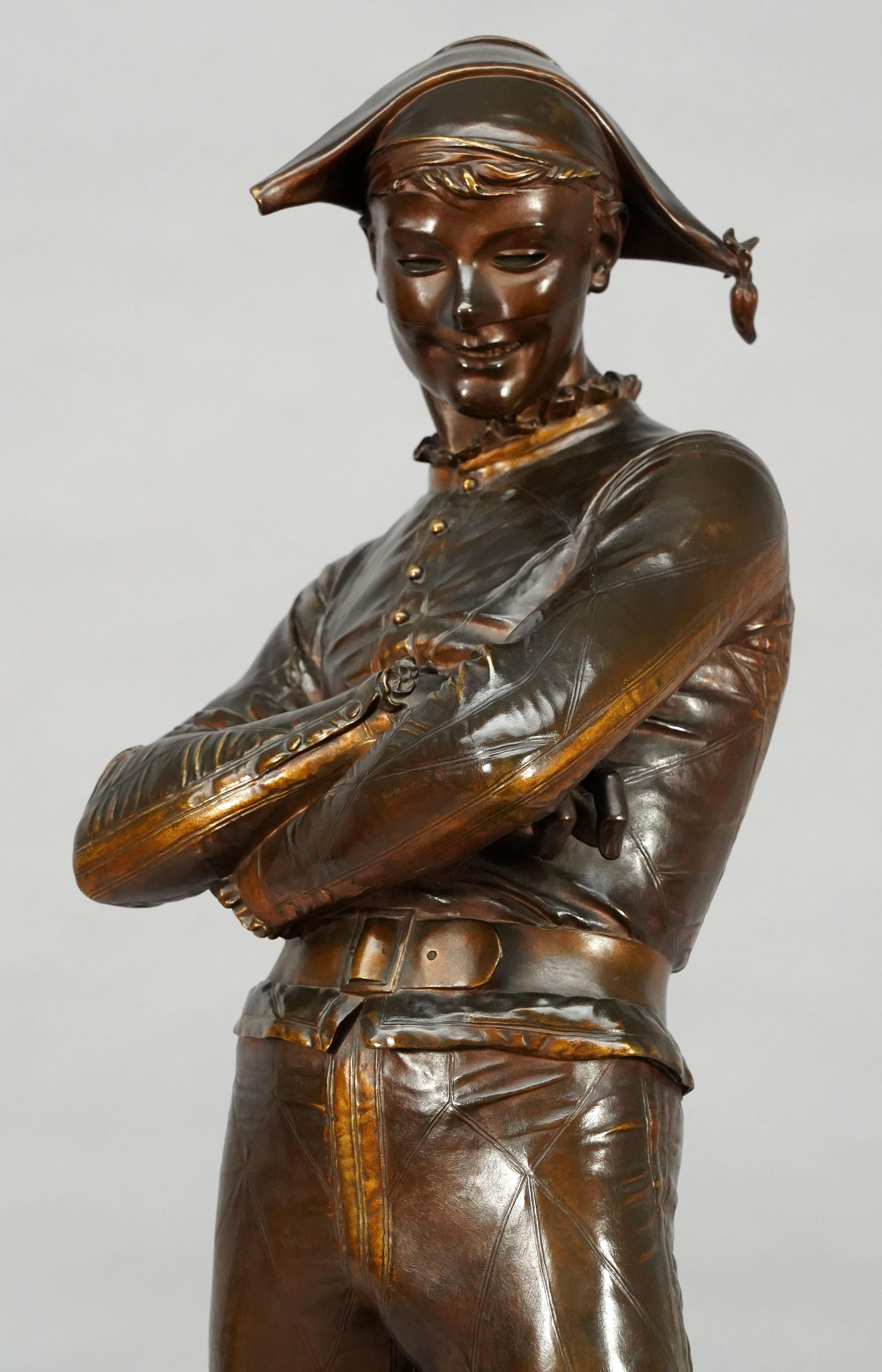 Patinated Harlequin by R. de Saint Marceaux, Cast by F. Barbedienne, France, Circa 1880 For Sale