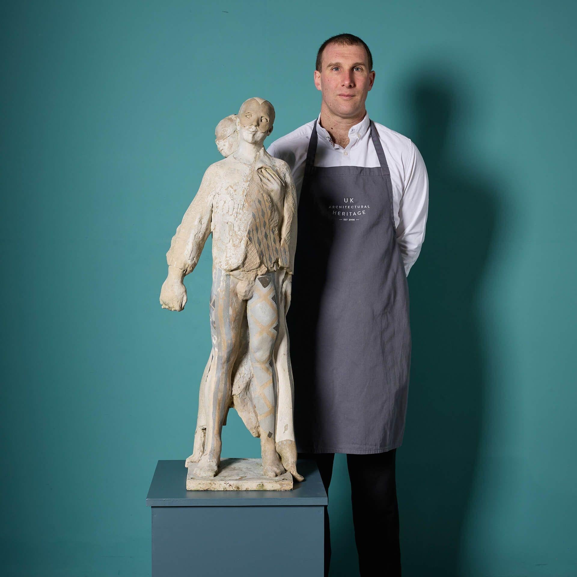 A large figurative sculpture depicting the two dancers, Harlequin and Columbine, by the acclaimed British sculptor, John W. Mills. Part of the artist’s ‘Harlequinade’ series, this is just one of various resin maquettes we are selling from the