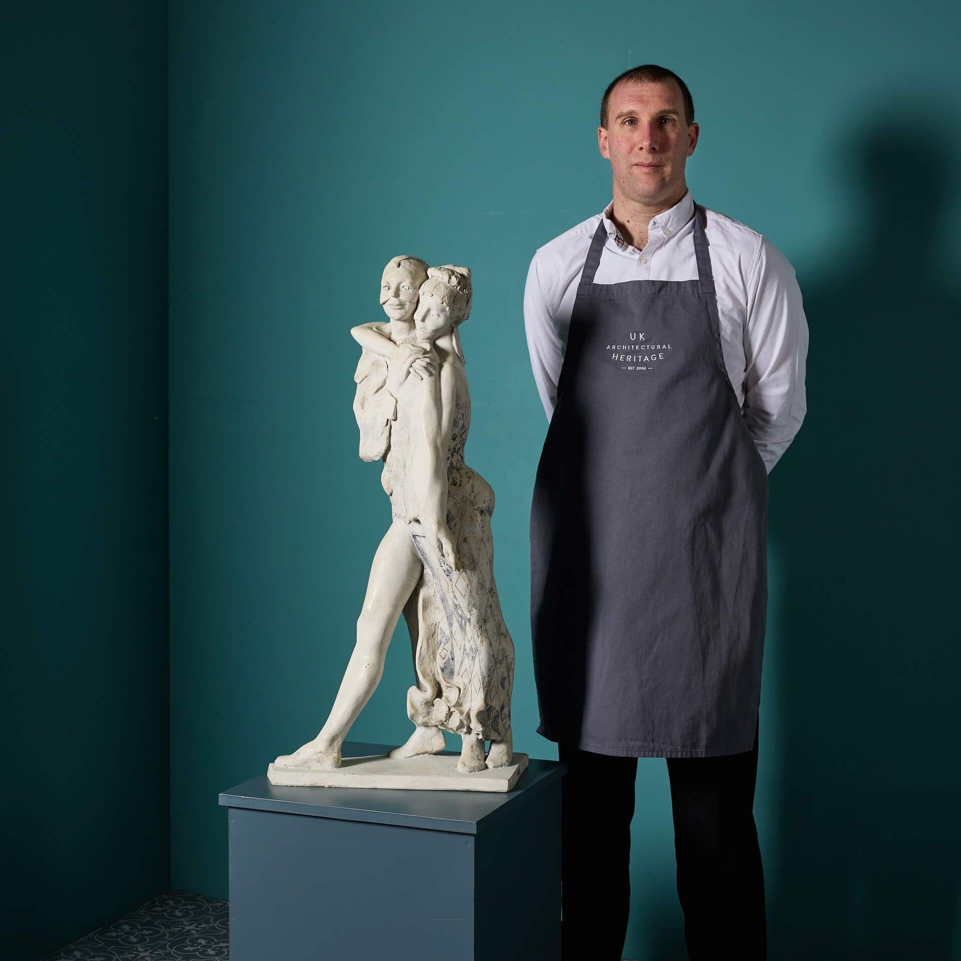 A large figurative sculpture depicting the two dancers, Harlequin and Columbine, by the acclaimed British sculptor, John W. Mills (signed). Part of the artist’s ‘Harlequinade’ series, this is just one of various resin maquettes we are selling from