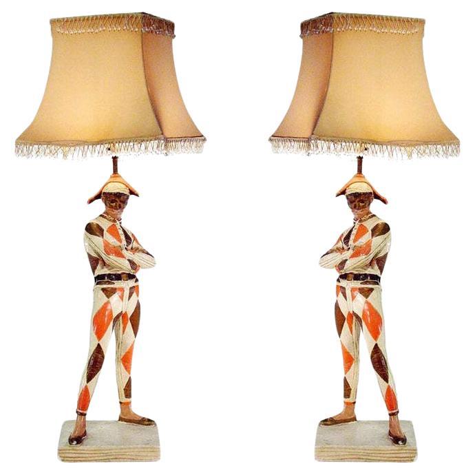 Harlequin Figurative Lamp with Glass Beaded Shade By Marlboro For Sale